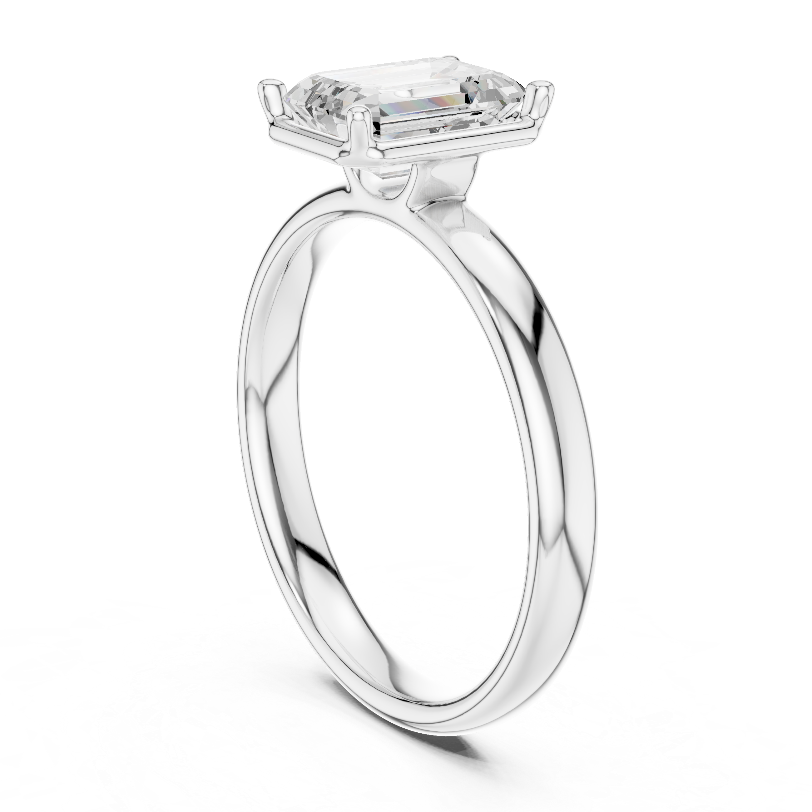 Emerald Cut Solitaire Engagement Ring with Sculpted Band