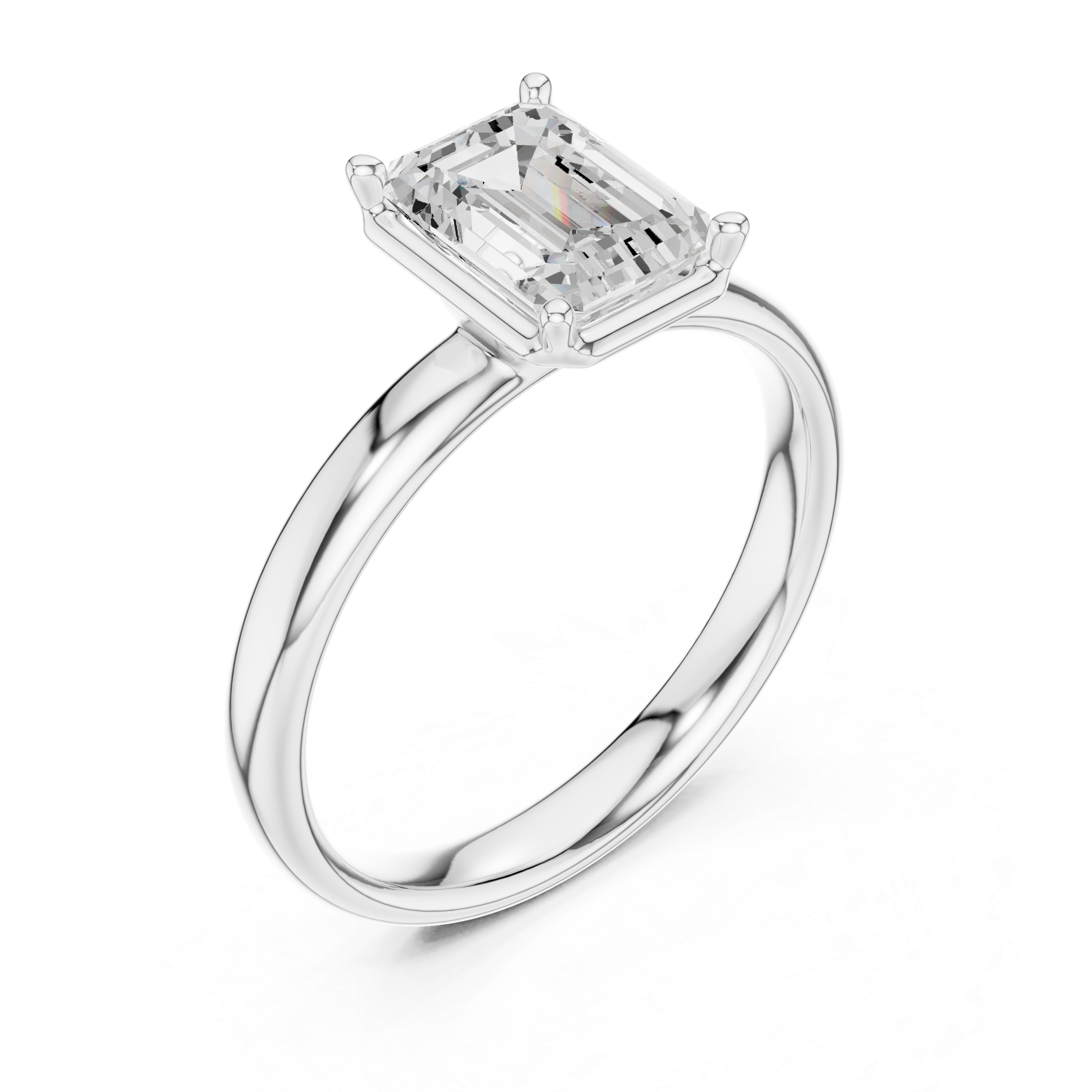 Emerald Cut Solitaire Engagement Ring with Sculpted Band