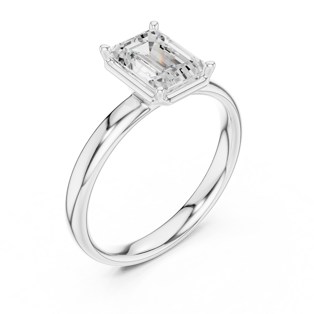 Emerald Cut Solitaire Engagement Ring with Sculpted Band