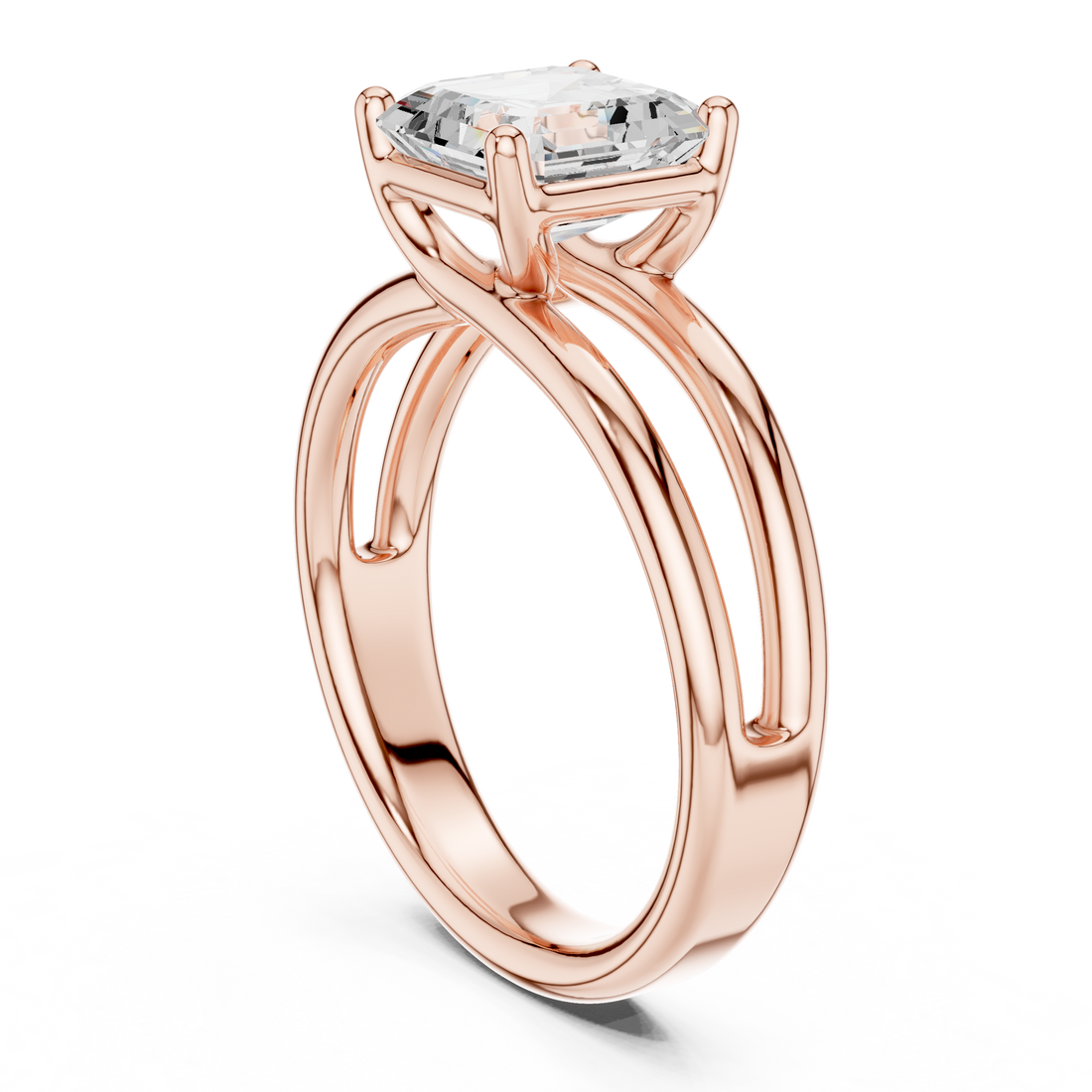 Asscher Cut Solitaire Engagement Ring with Multi-Band Setting