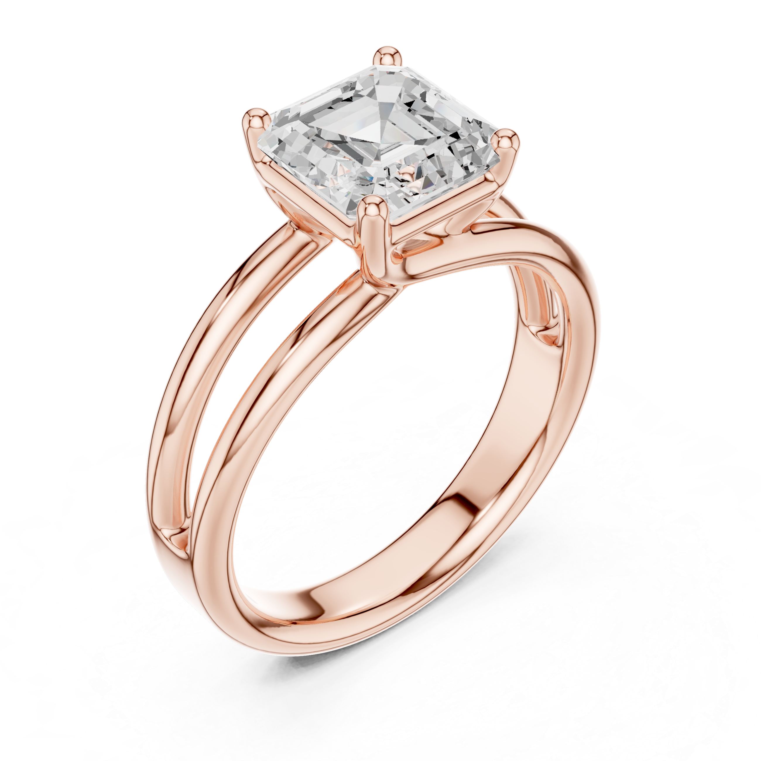 Asscher Cut Solitaire Engagement Ring with Multi-Band Setting