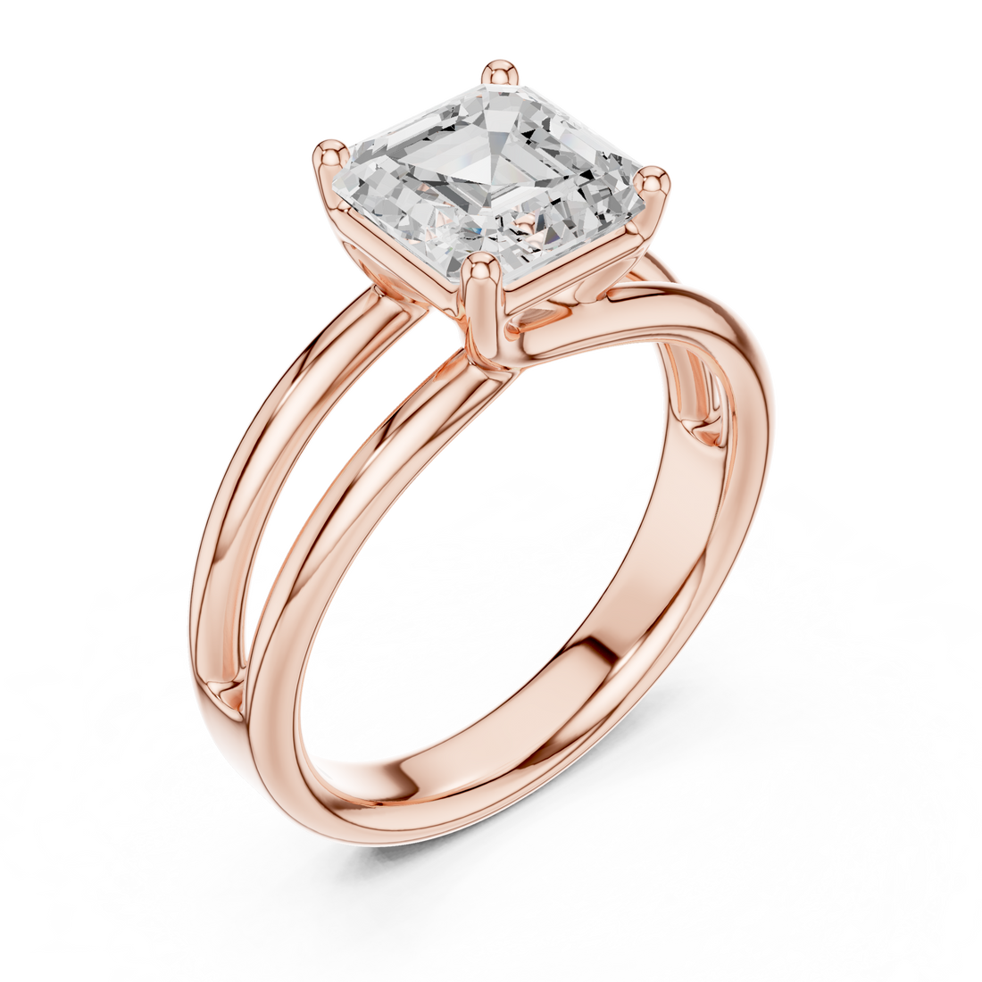 Asscher Cut Solitaire Engagement Ring with Multi-Band Setting