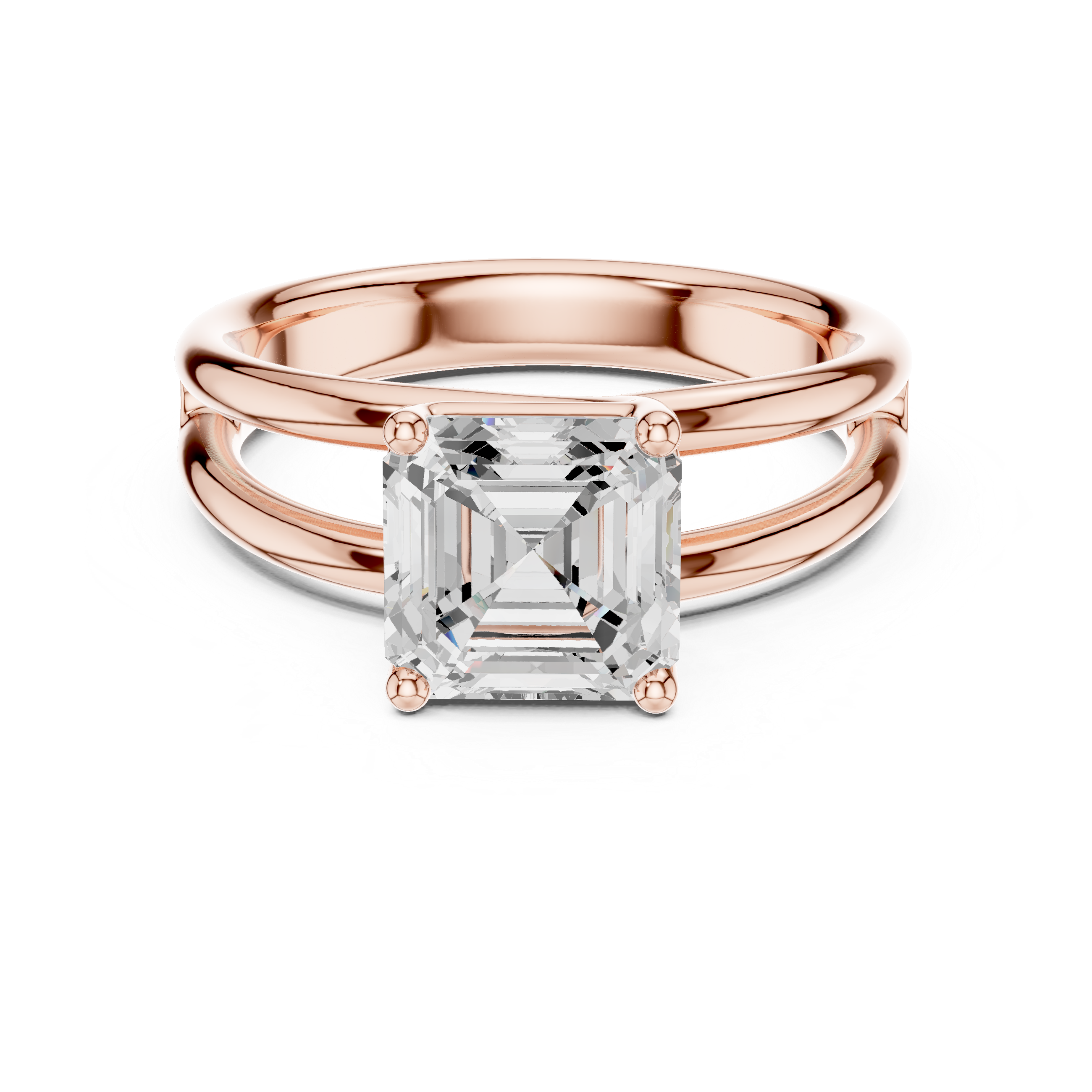 Asscher Cut Solitaire Engagement Ring with Multi-Band Setting