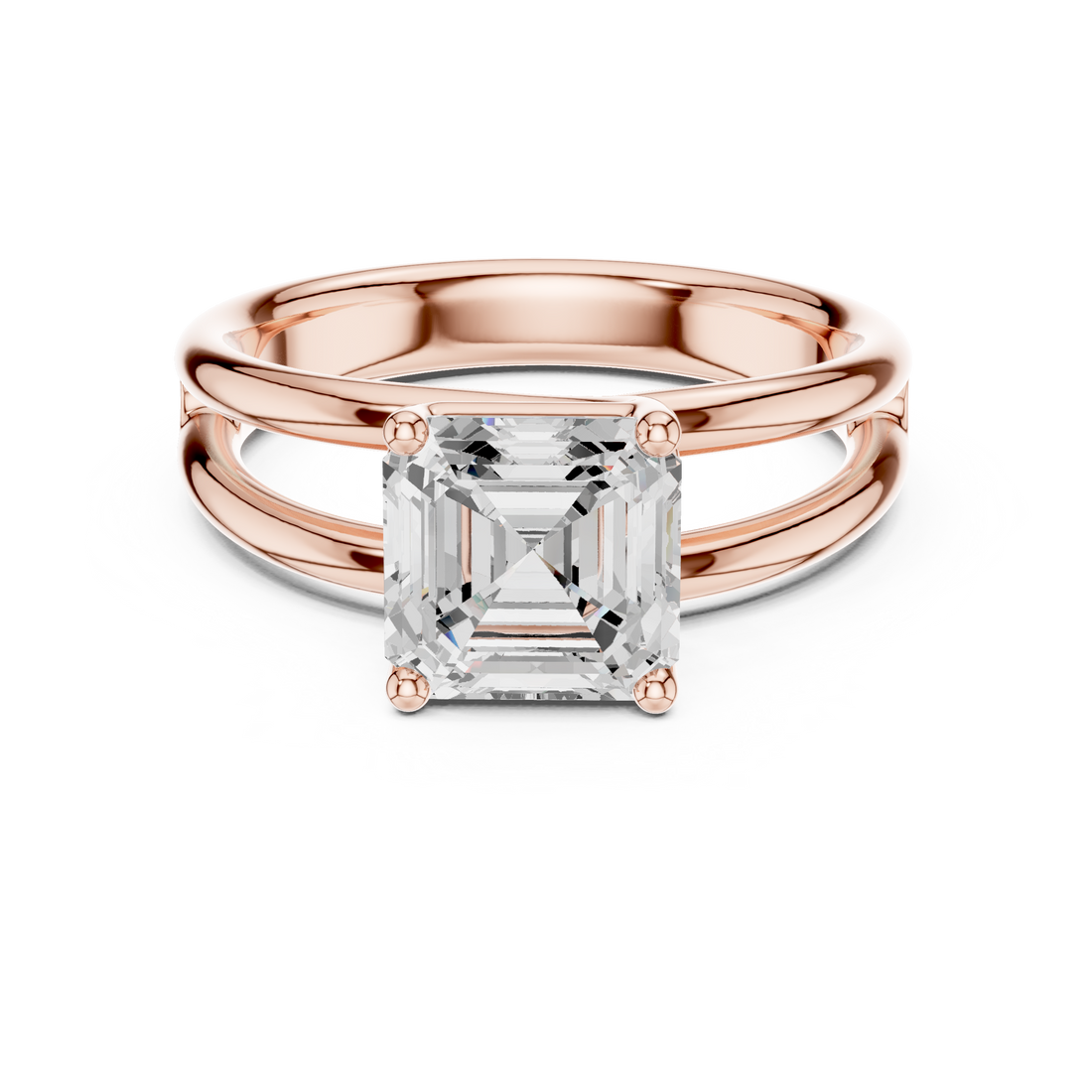 Asscher Cut Solitaire Engagement Ring with Multi-Band Setting