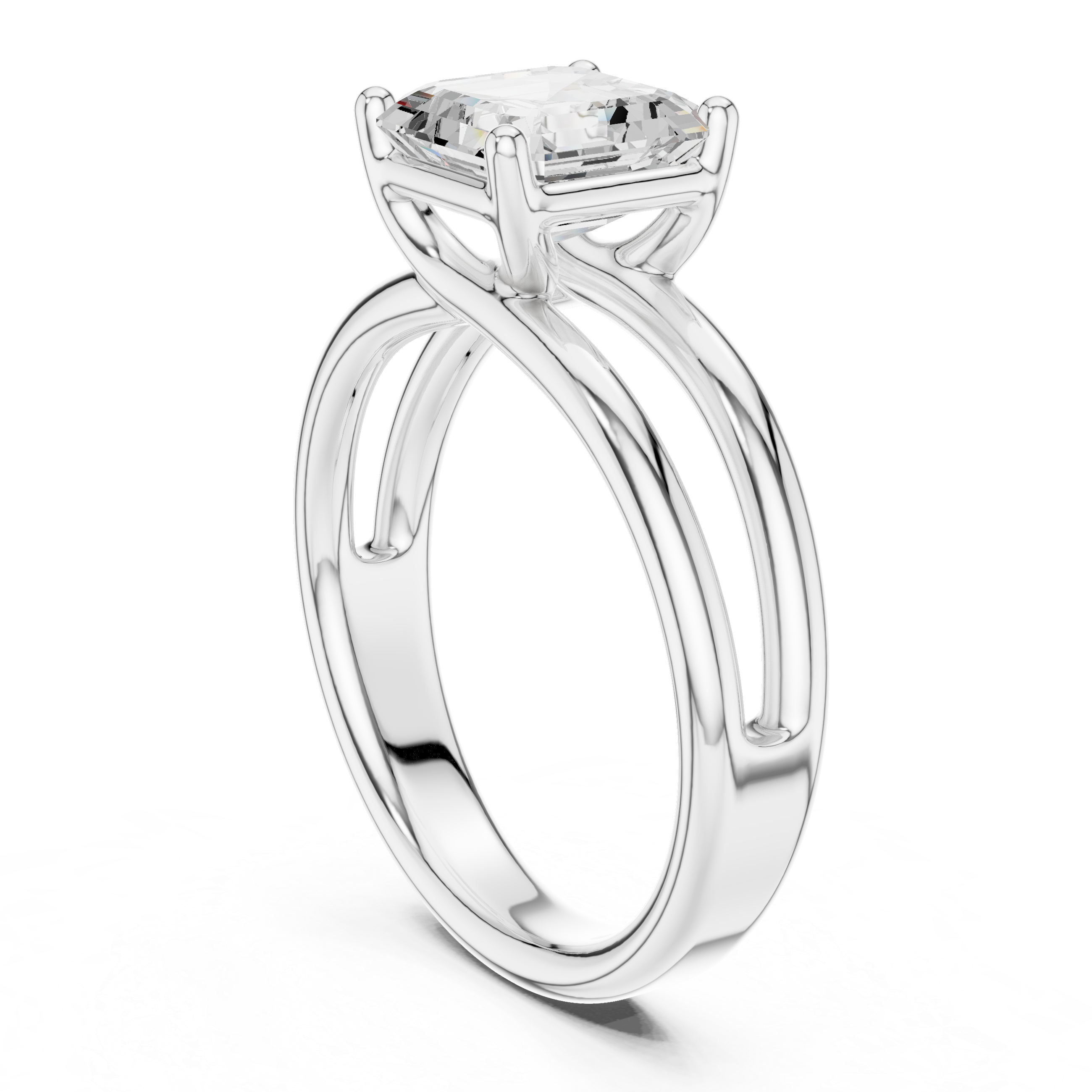 Asscher Cut Solitaire Engagement Ring with Multi-Band Setting