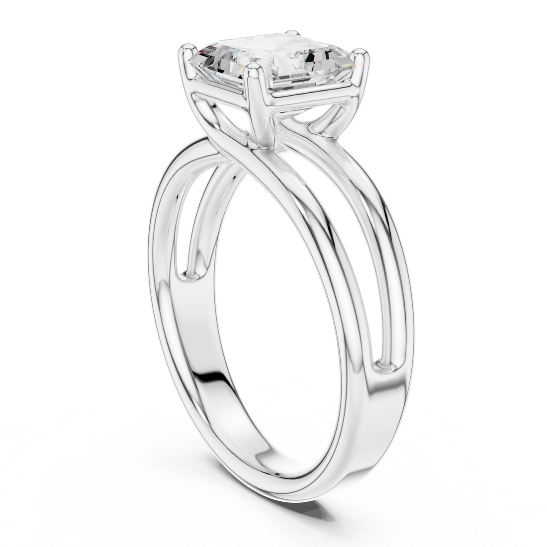 Asscher Cut Solitaire Engagement Ring with Multi-Band Setting