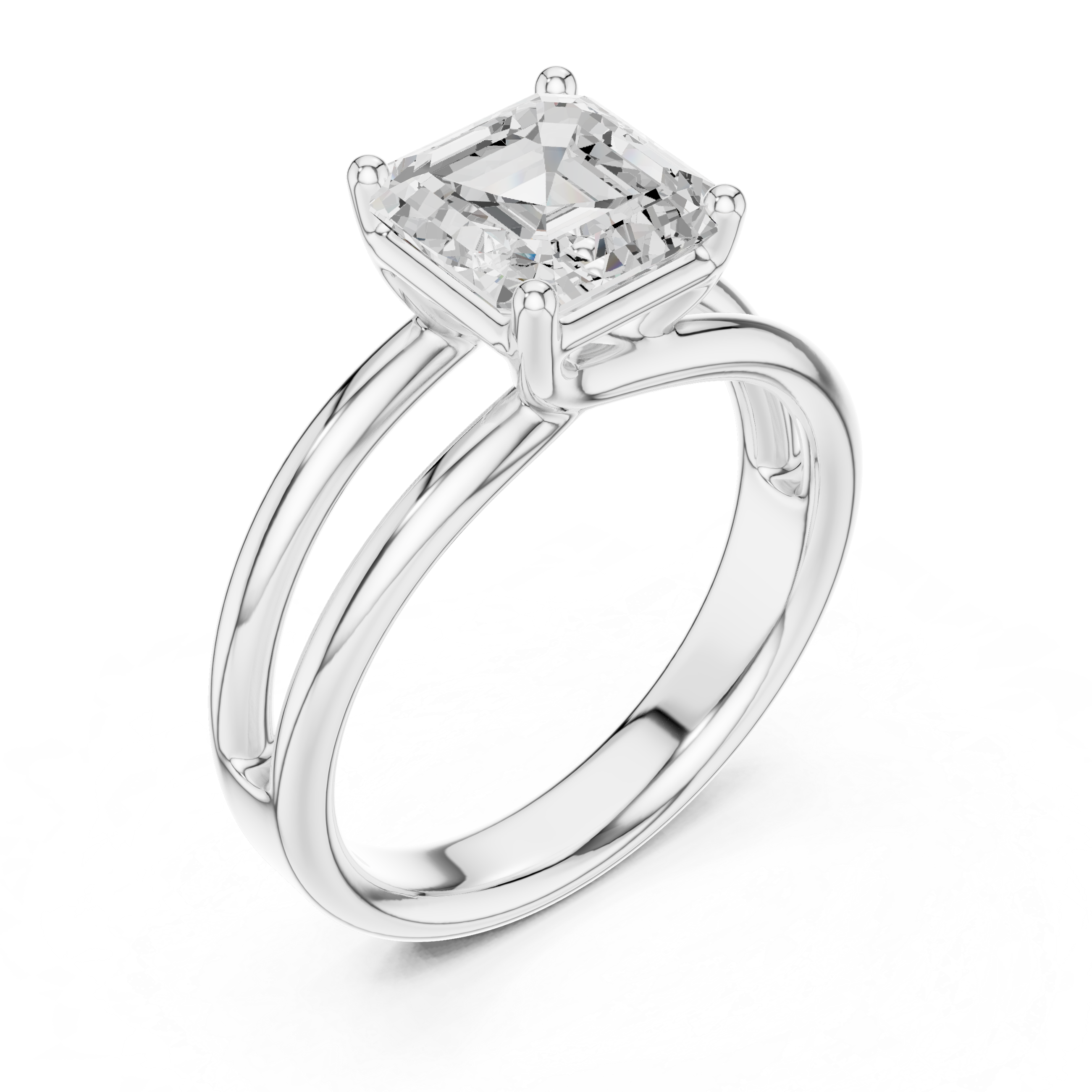Asscher Cut Solitaire Engagement Ring with Multi-Band Setting