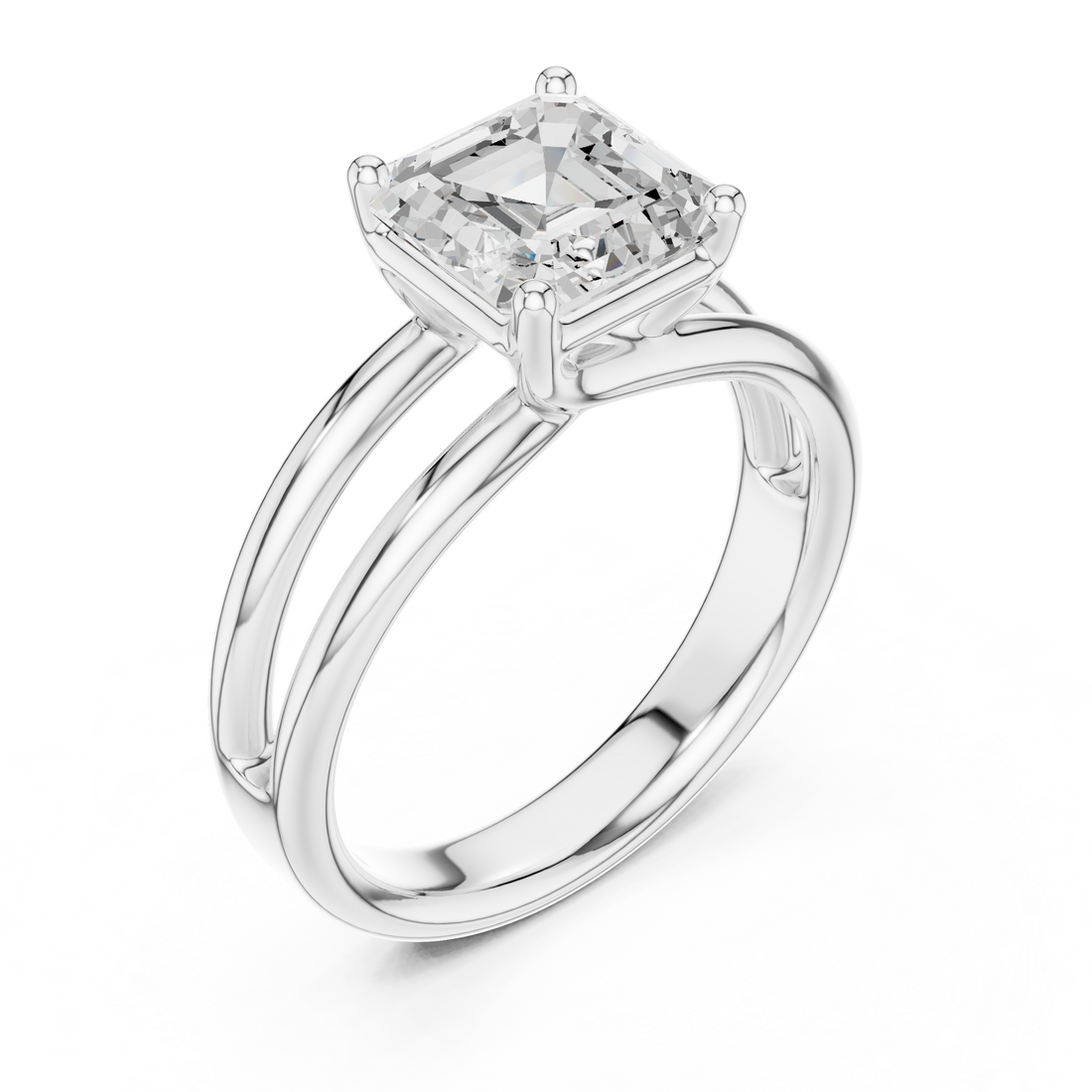 Asscher Cut Solitaire Engagement Ring with Multi-Band Setting