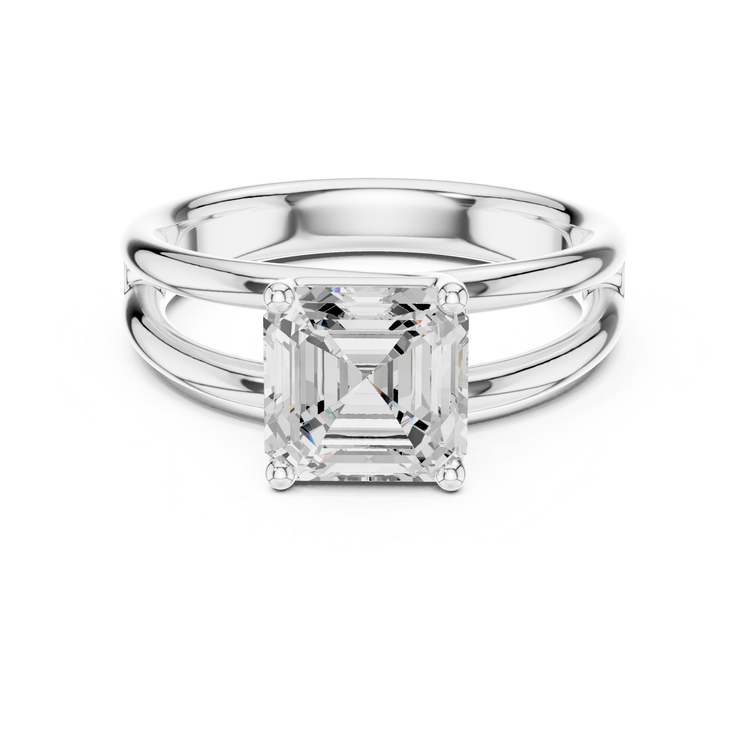 Asscher Cut Solitaire Engagement Ring with Multi-Band Setting