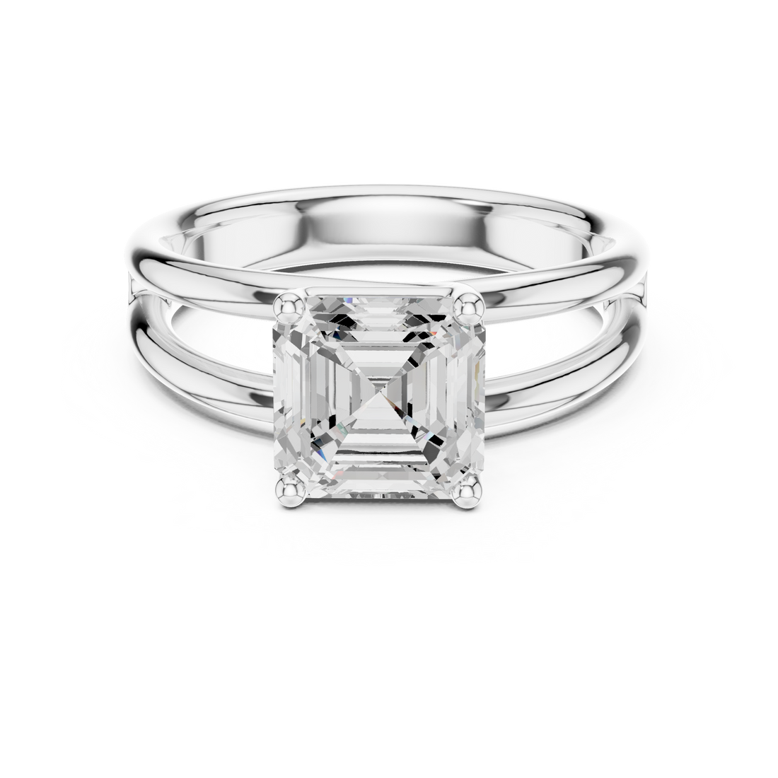 Asscher Cut Solitaire Engagement Ring with Multi-Band Setting