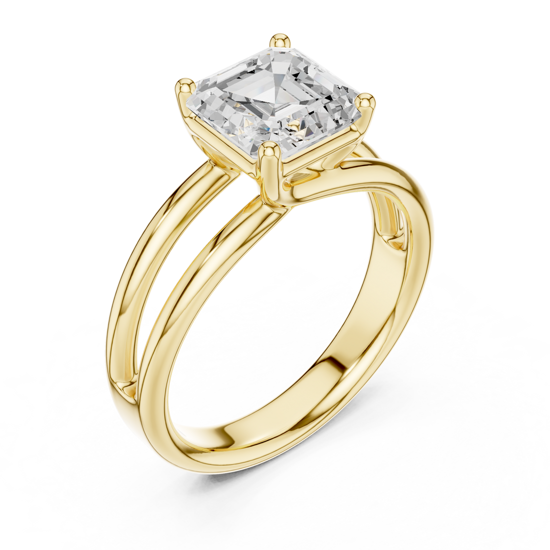Asscher Cut Solitaire Engagement Ring with Multi-Band Setting