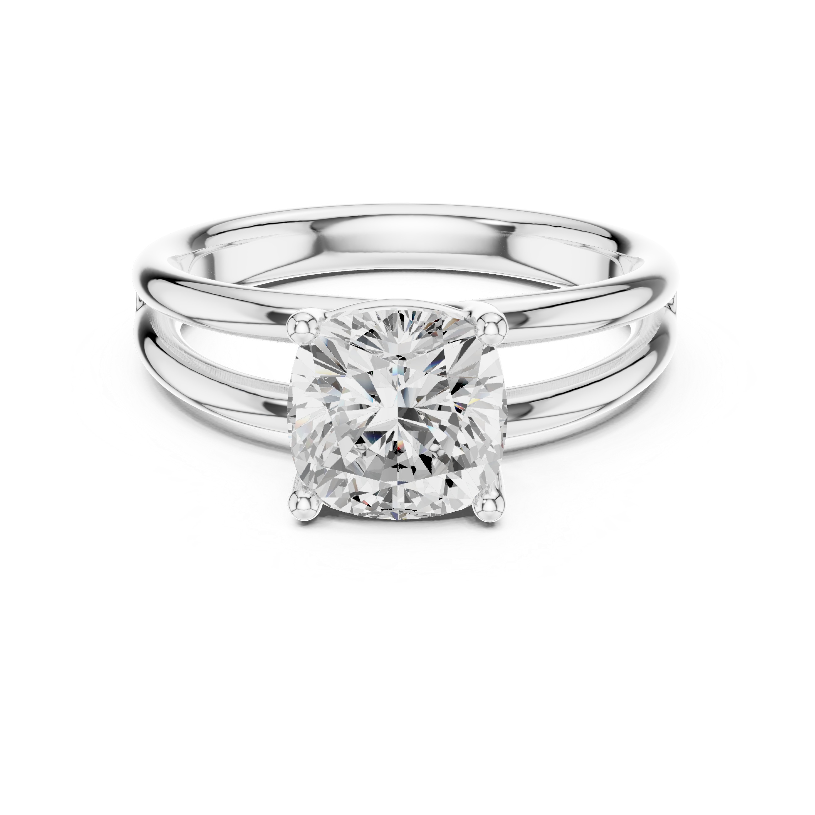 Cushion Cut Solitaire Engagement Ring with Multi-Band Setting