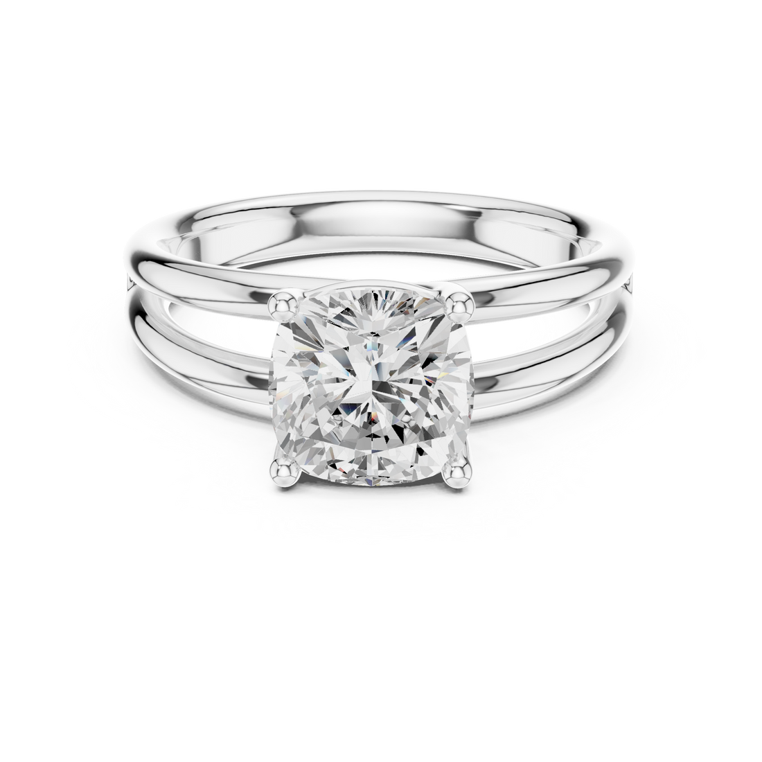 Cushion Cut Solitaire Engagement Ring with Multi-Band Setting