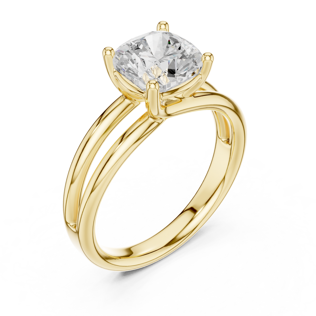 Cushion Cut Solitaire Engagement Ring with Multi-Band Setting