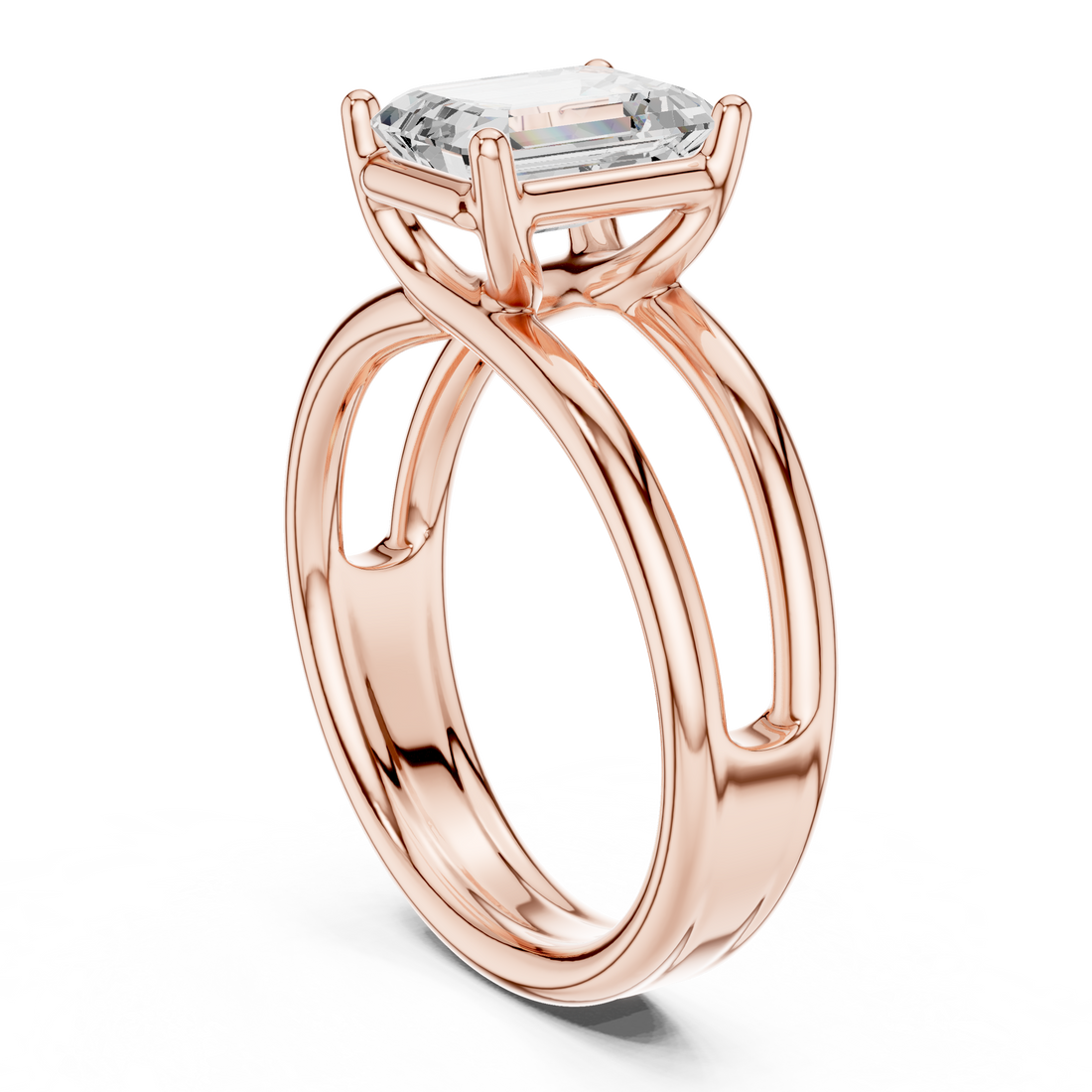 Emerald Cut Solitaire Engagement Ring with Multi-Band Setting