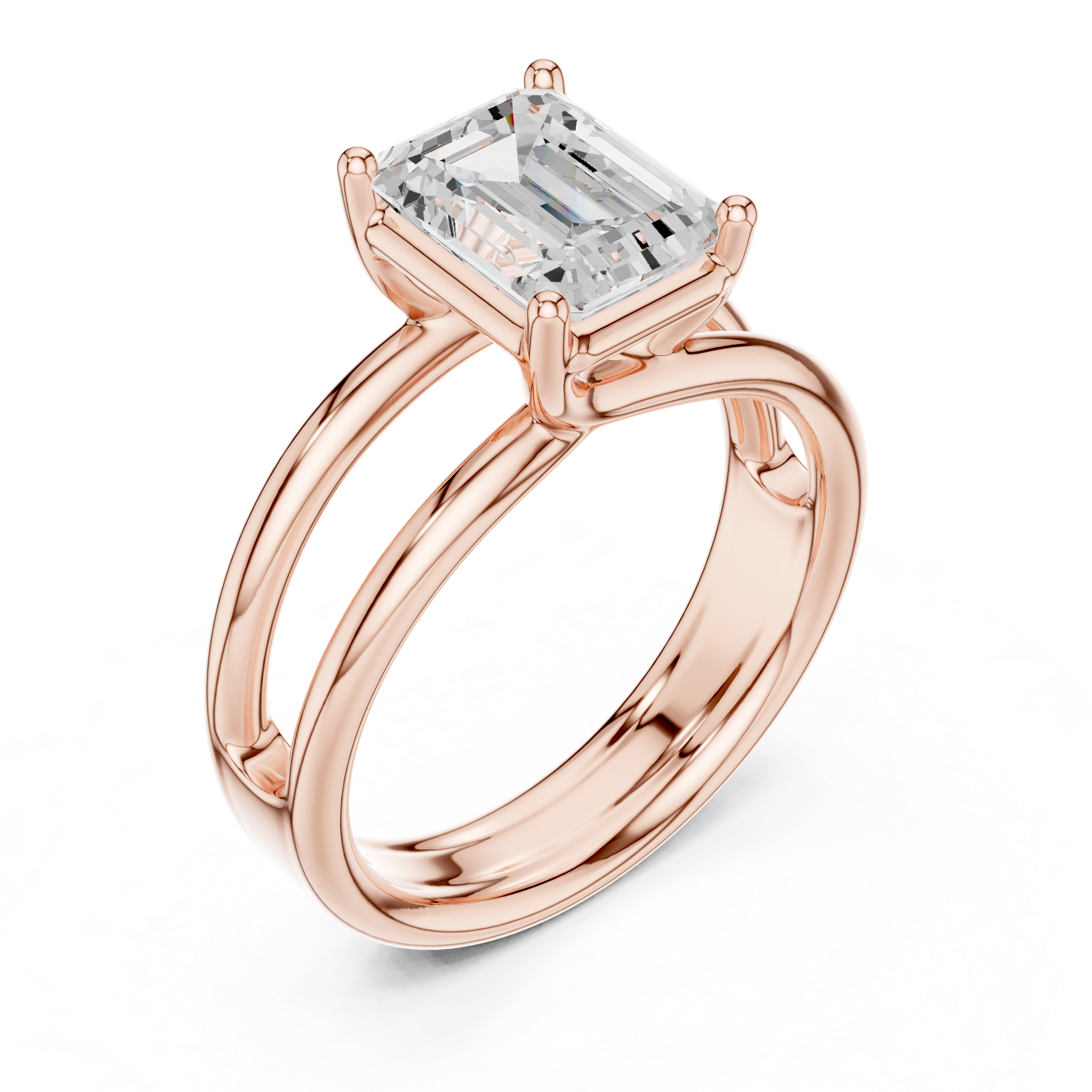 Emerald Cut Solitaire Engagement Ring with Multi-Band Setting