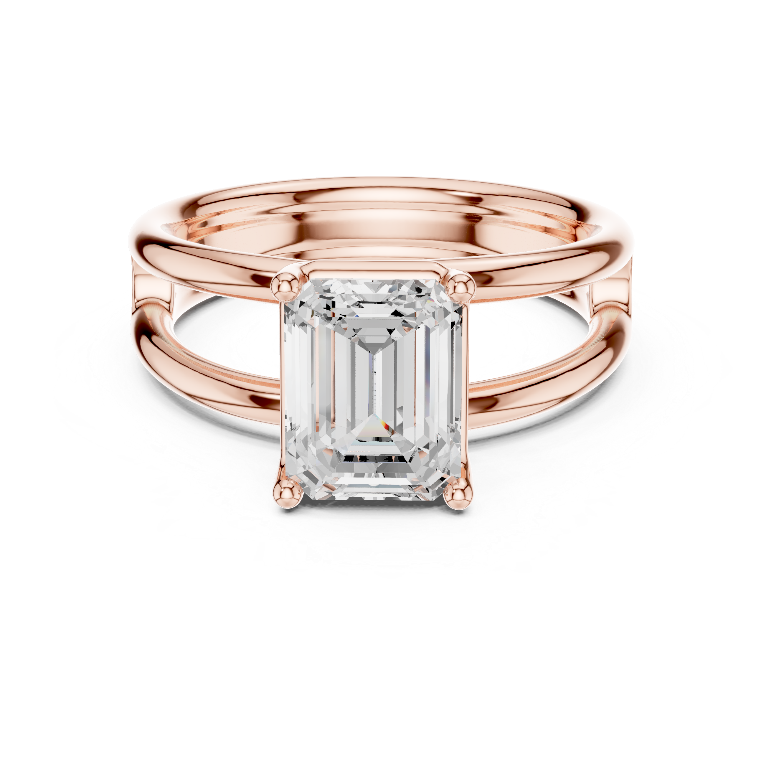 Emerald Cut Solitaire Engagement Ring with Multi-Band Setting