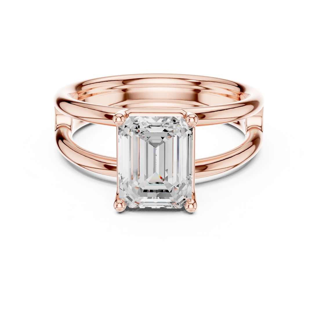 Emerald Cut Solitaire Engagement Ring with Multi-Band Setting