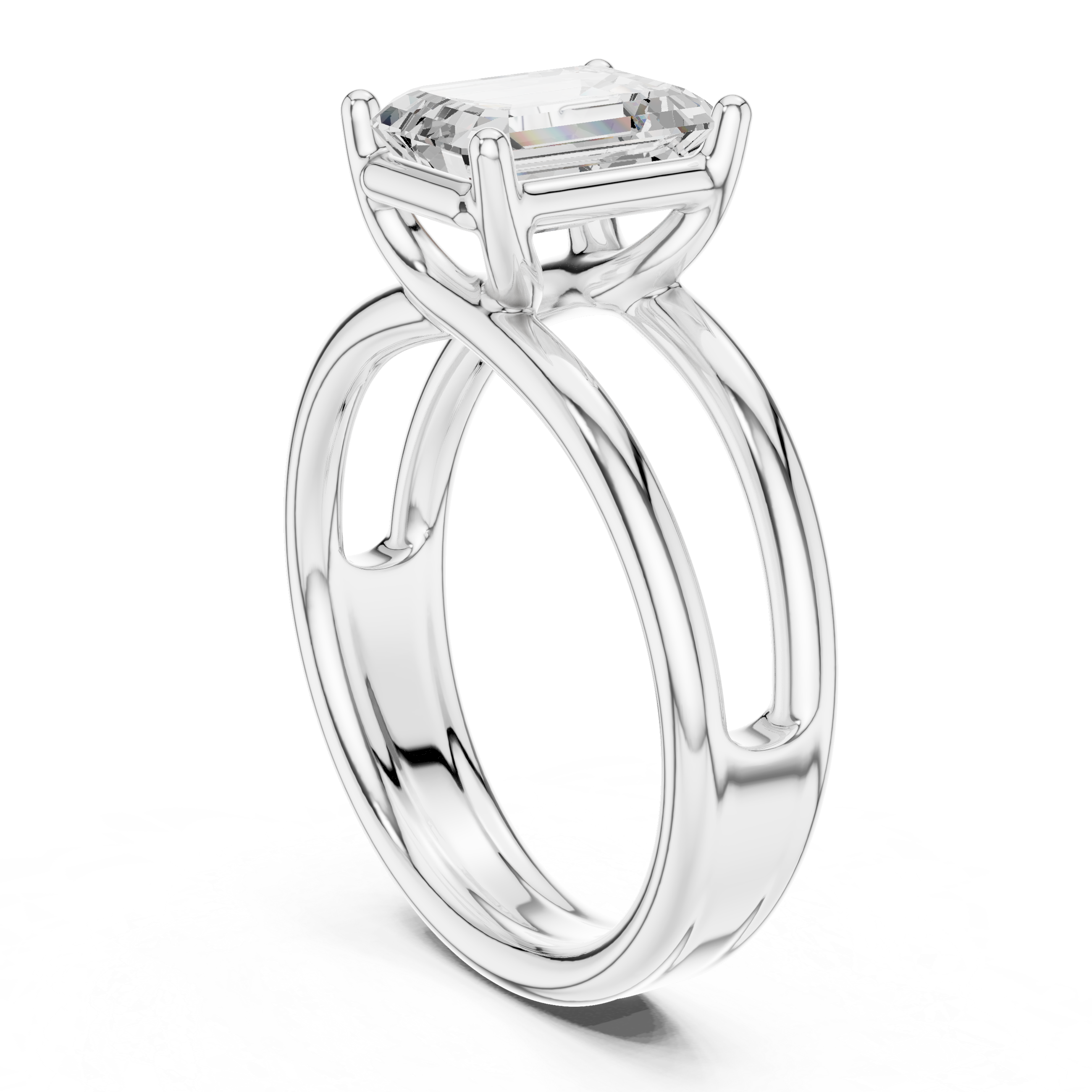 Emerald Cut Solitaire Engagement Ring with Multi-Band Setting