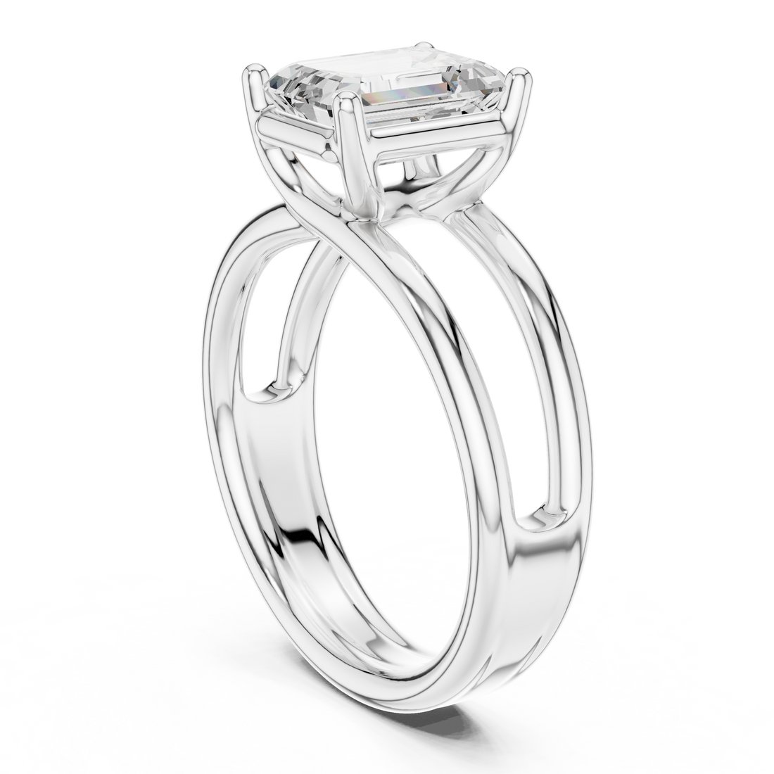 Emerald Cut Solitaire Engagement Ring with Multi-Band Setting