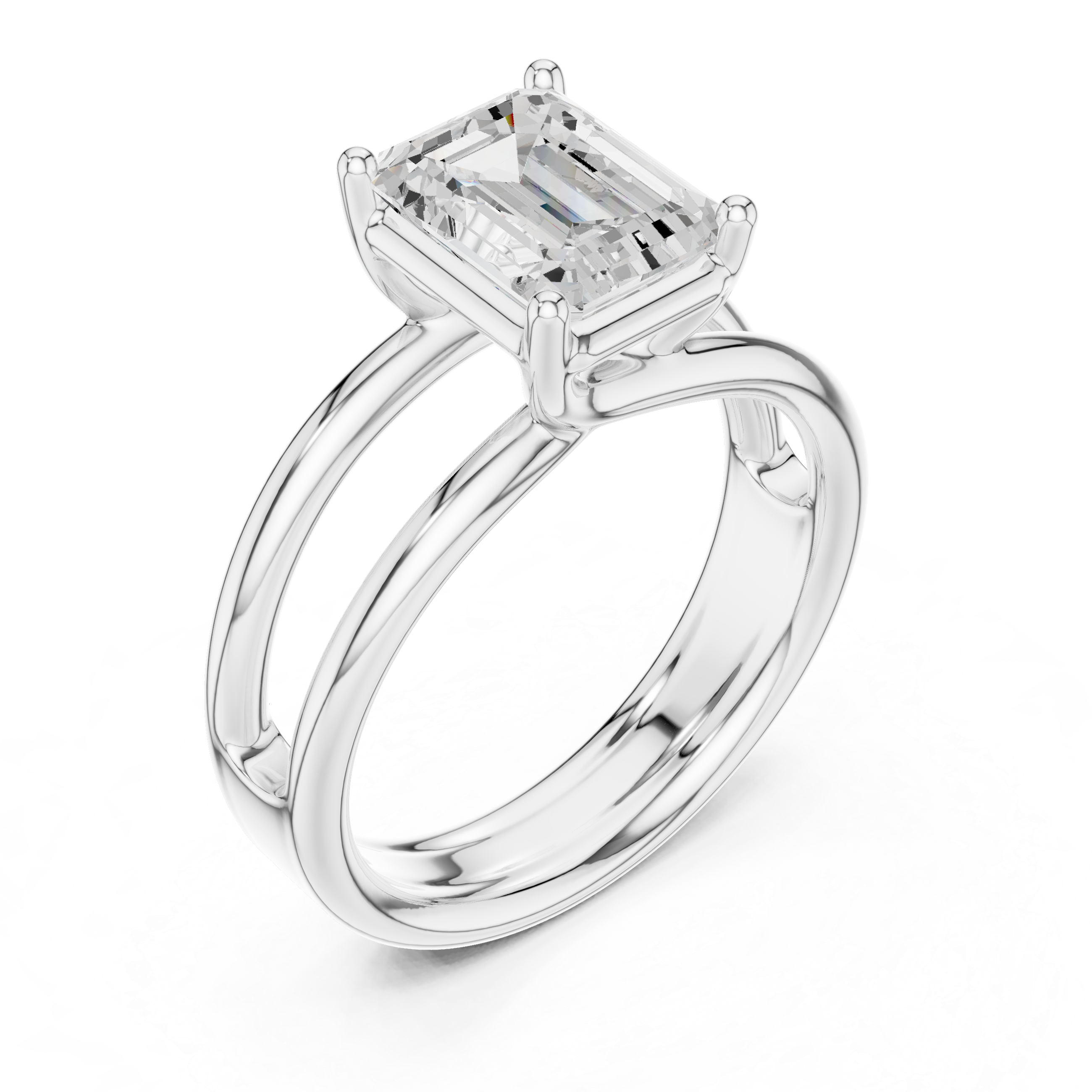 Emerald Cut Solitaire Engagement Ring with Multi-Band Setting