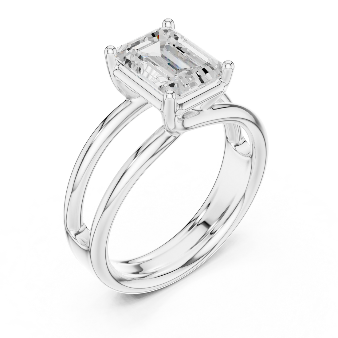 Emerald Cut Solitaire Engagement Ring with Multi-Band Setting
