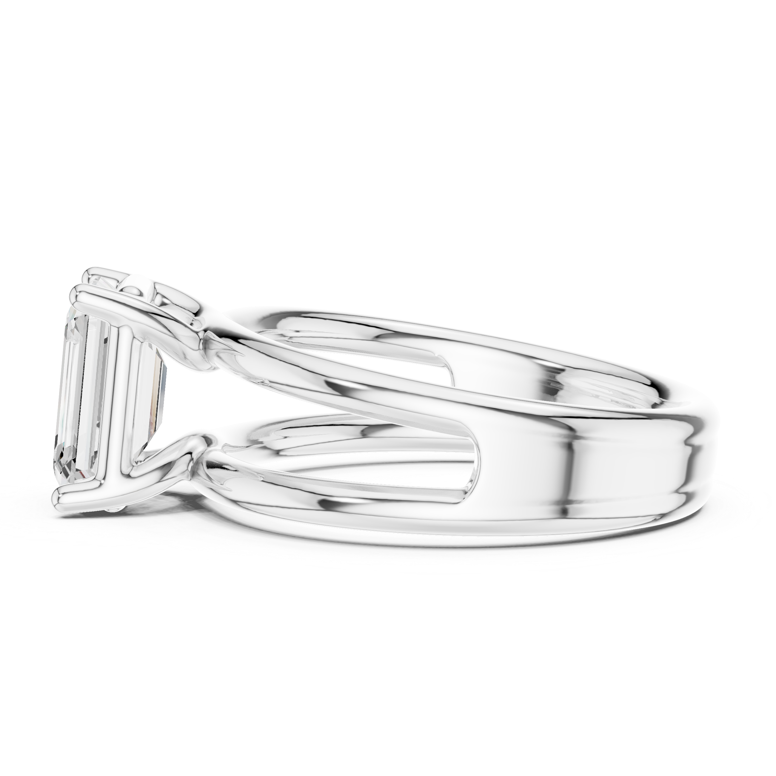 Emerald Cut Solitaire Engagement Ring with Multi-Band Setting