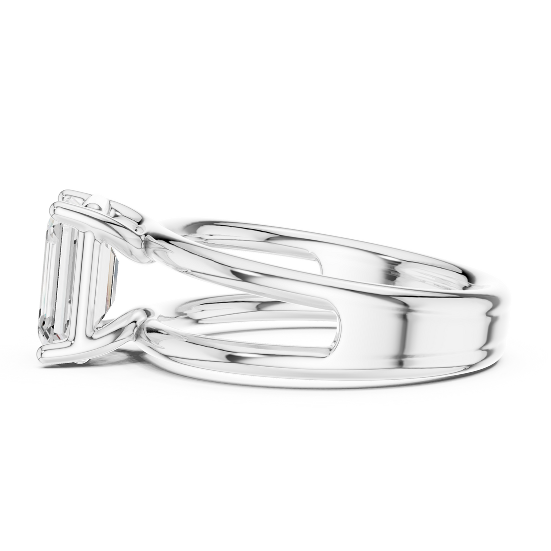 Emerald Cut Solitaire Engagement Ring with Multi-Band Setting