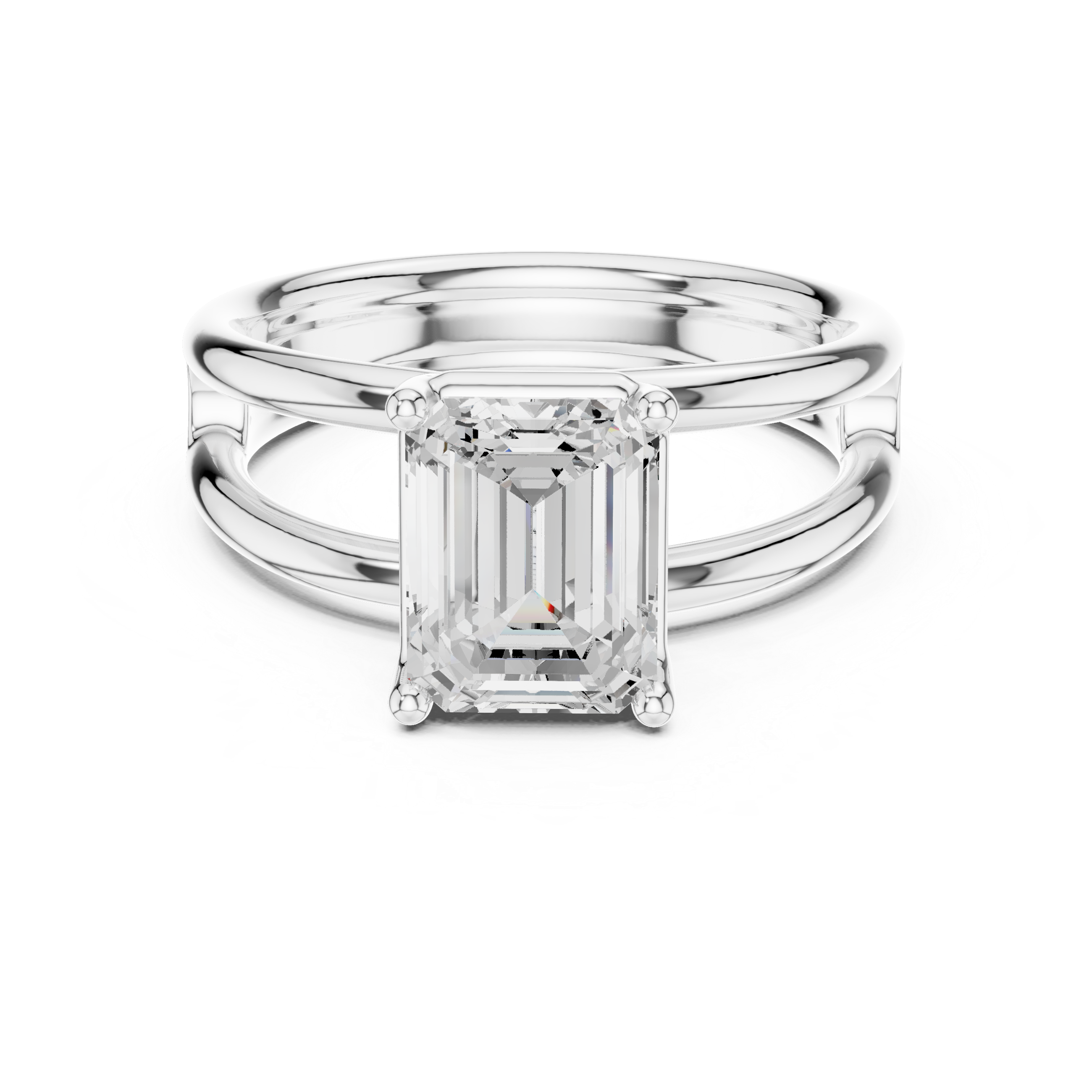 Emerald Cut Solitaire Engagement Ring with Multi-Band Setting