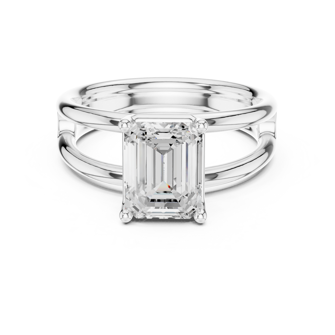 Emerald Cut Solitaire Engagement Ring with Multi-Band Setting