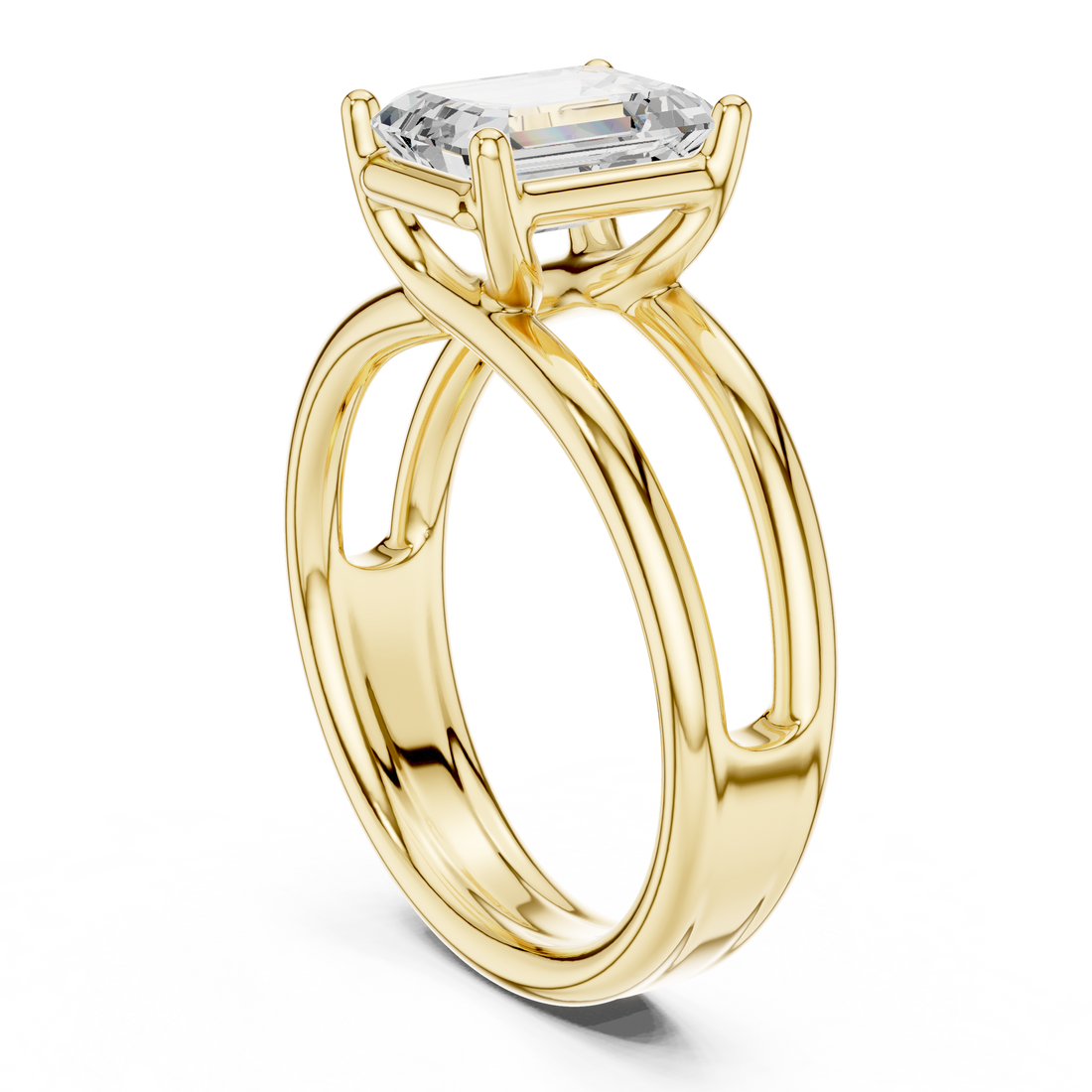 Emerald Cut Solitaire Engagement Ring with Multi-Band Setting