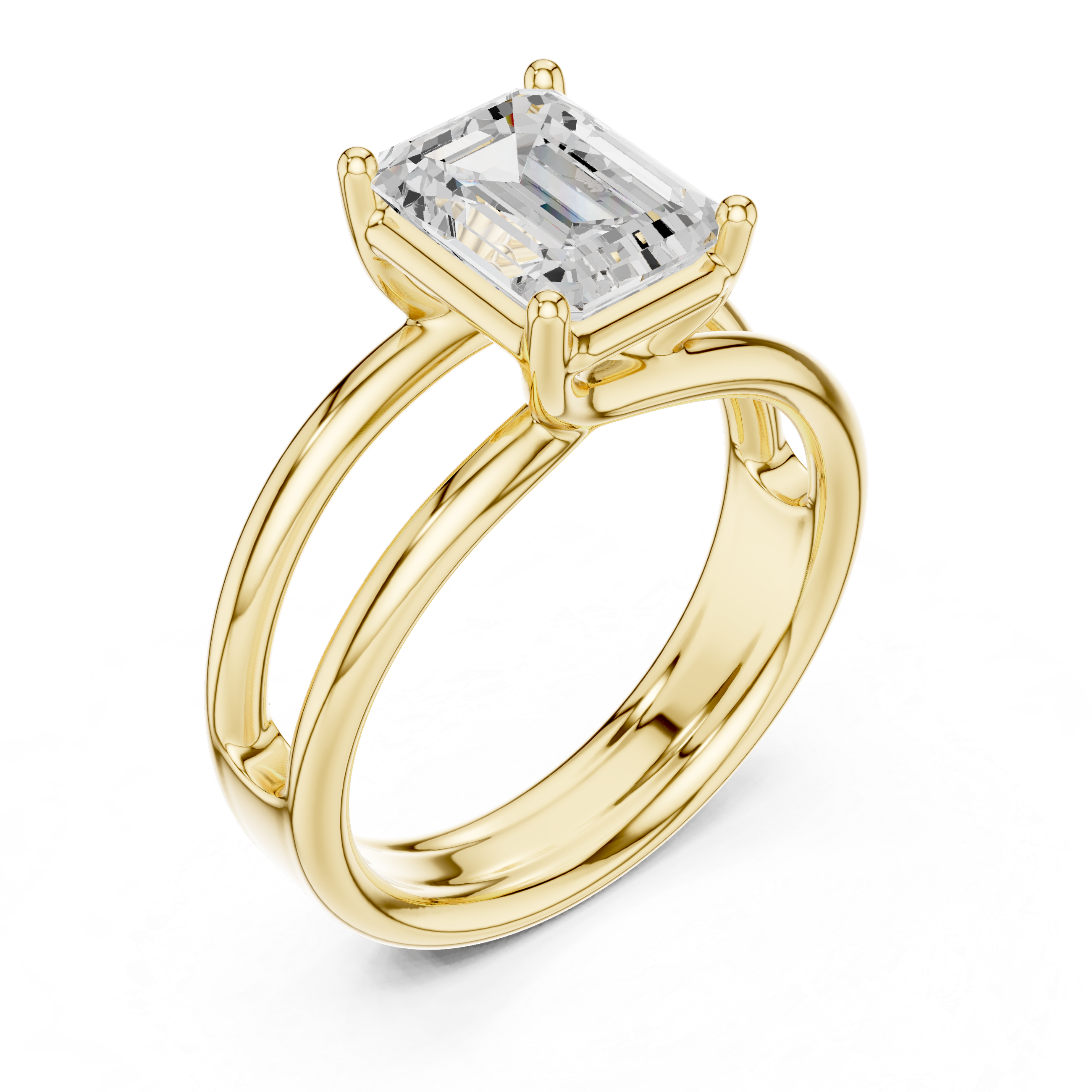 Emerald Cut Solitaire Engagement Ring with Multi-Band Setting