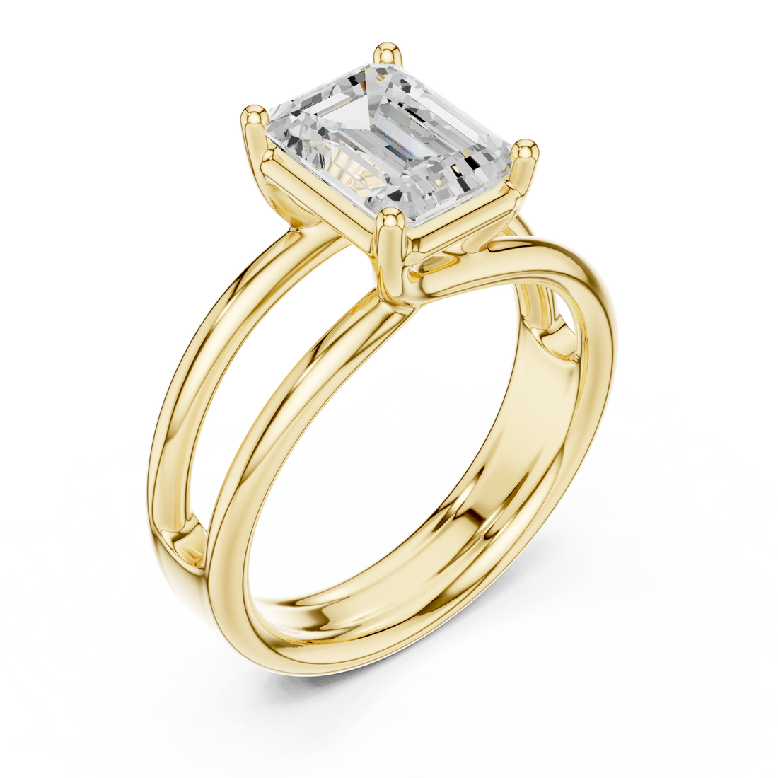 Emerald Cut Solitaire Engagement Ring with Multi-Band Setting