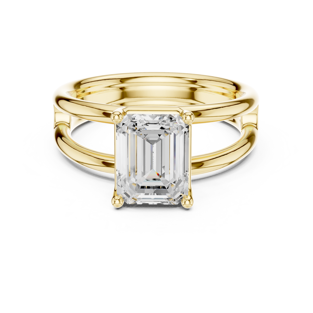 Emerald Cut Solitaire Engagement Ring with Multi-Band Setting