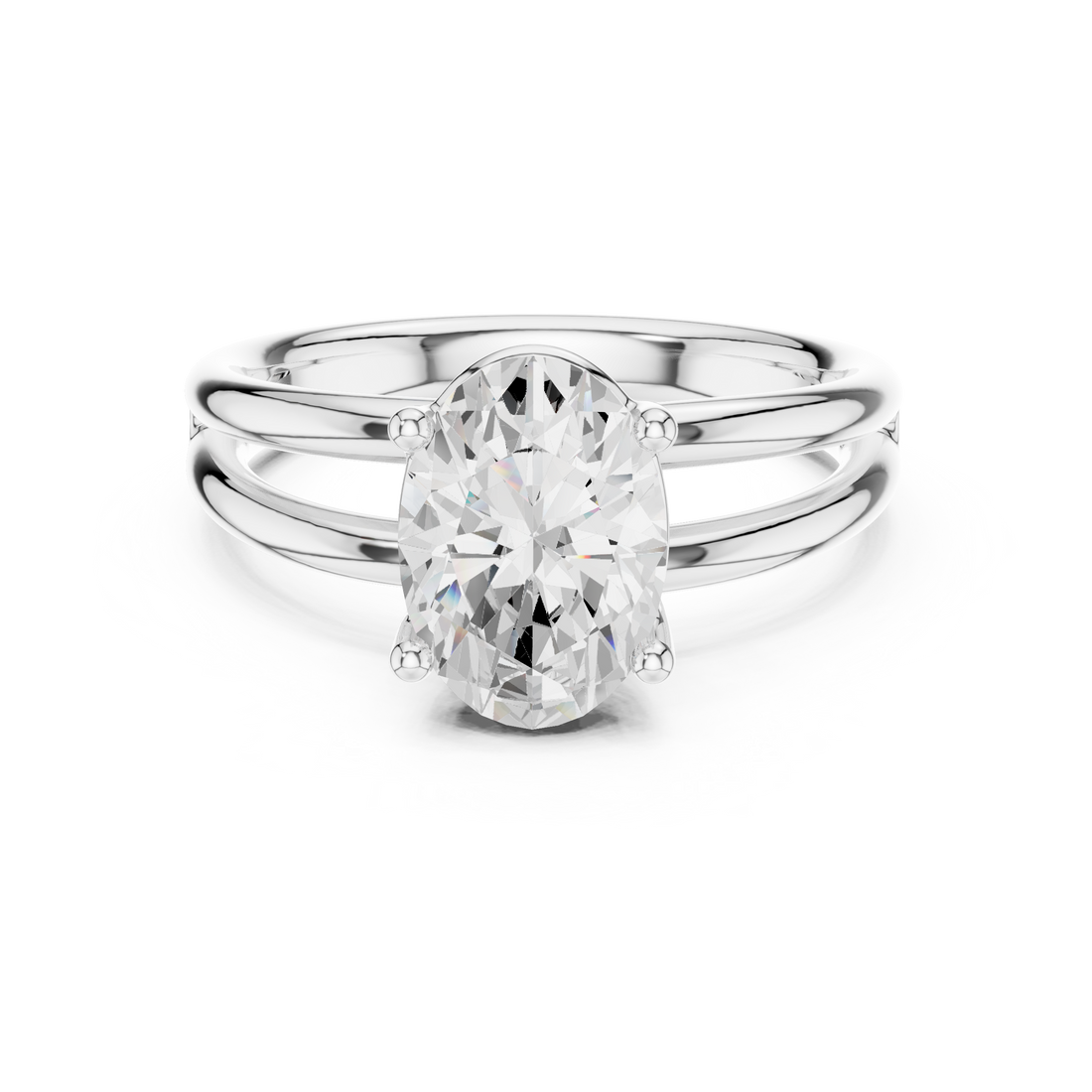 Oval Cut Solitaire Engagement Ring with Multi-Band Setting