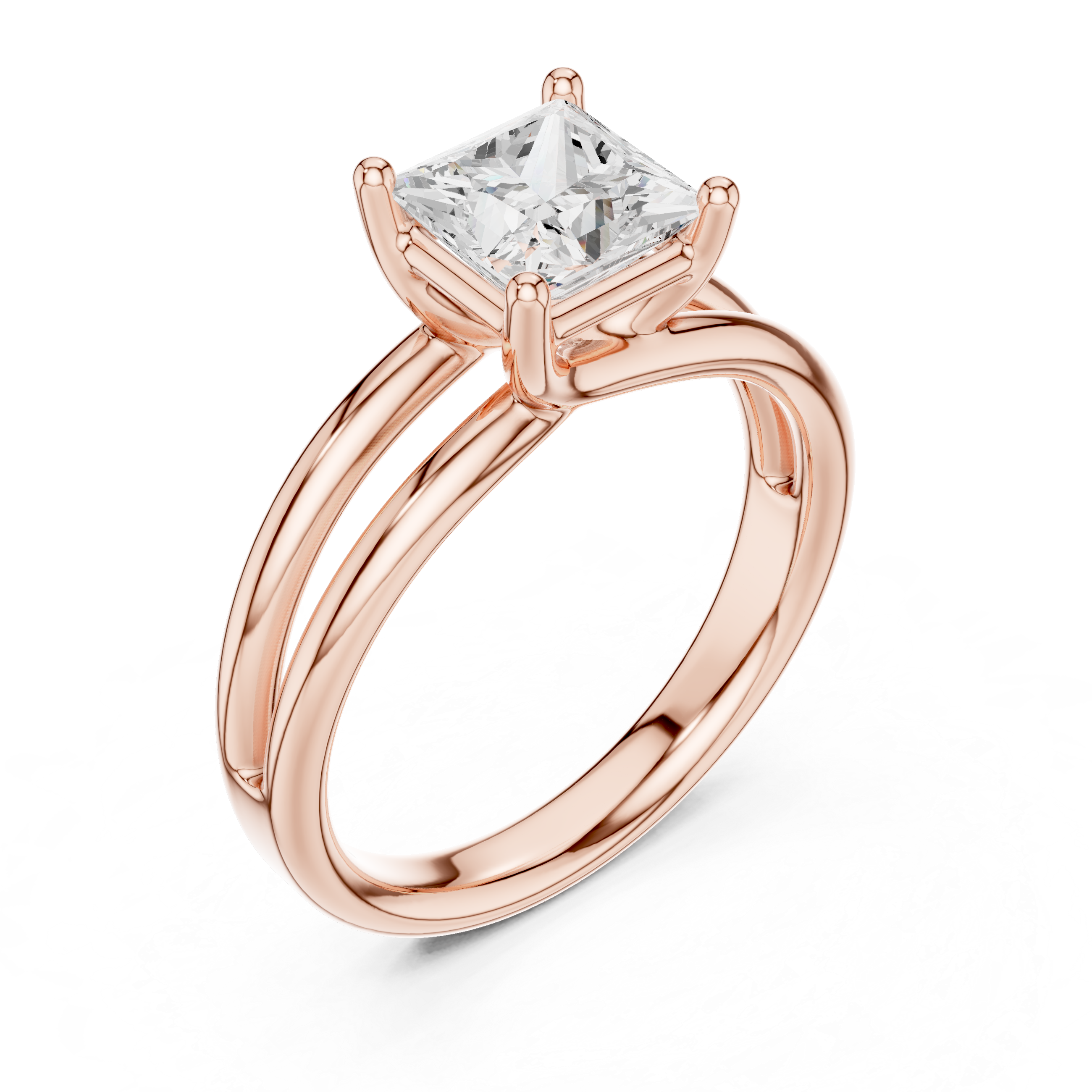 Princess Cut Solitaire Engagement Ring with Multi-Band Setting