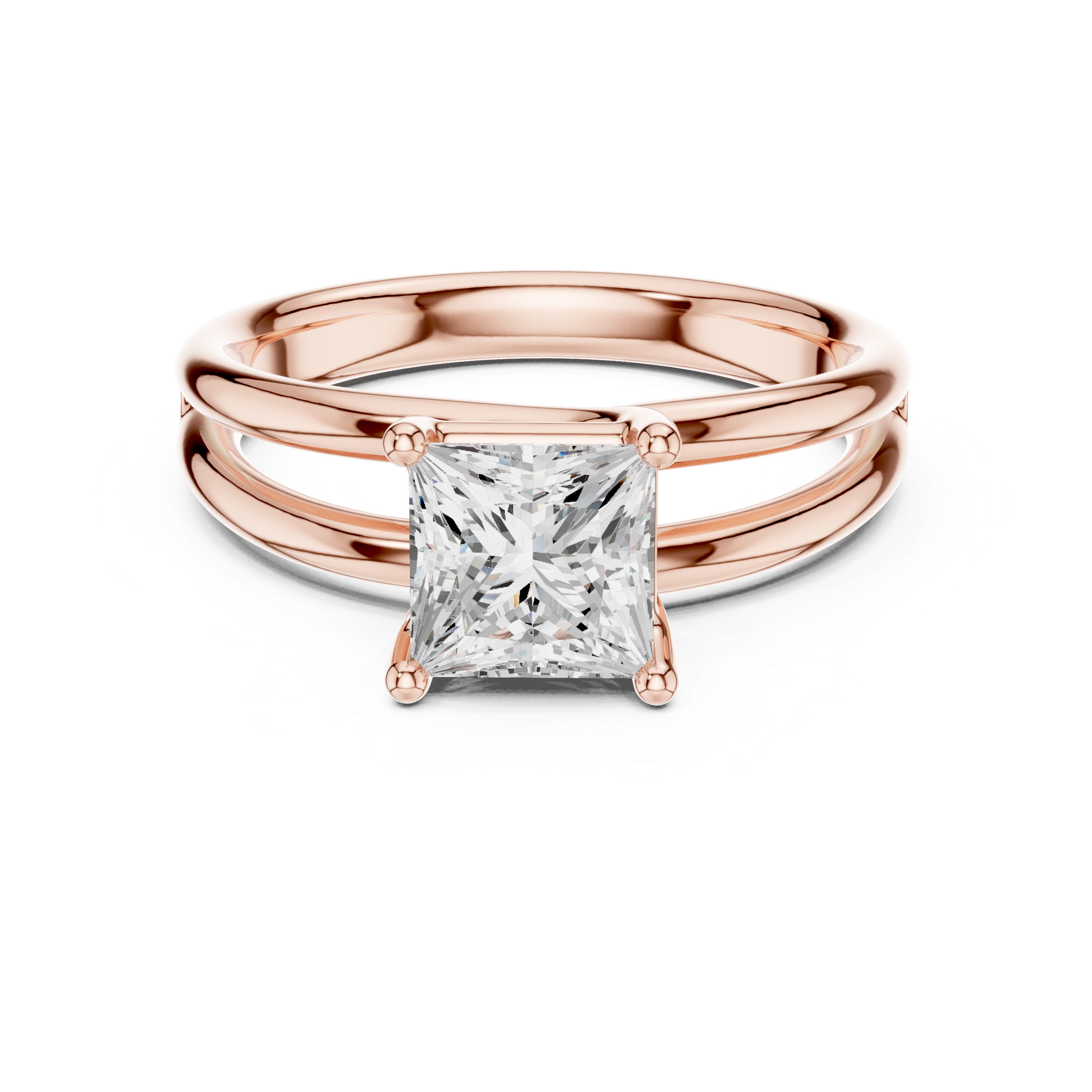 Princess Cut Solitaire Engagement Ring with Multi-Band Setting