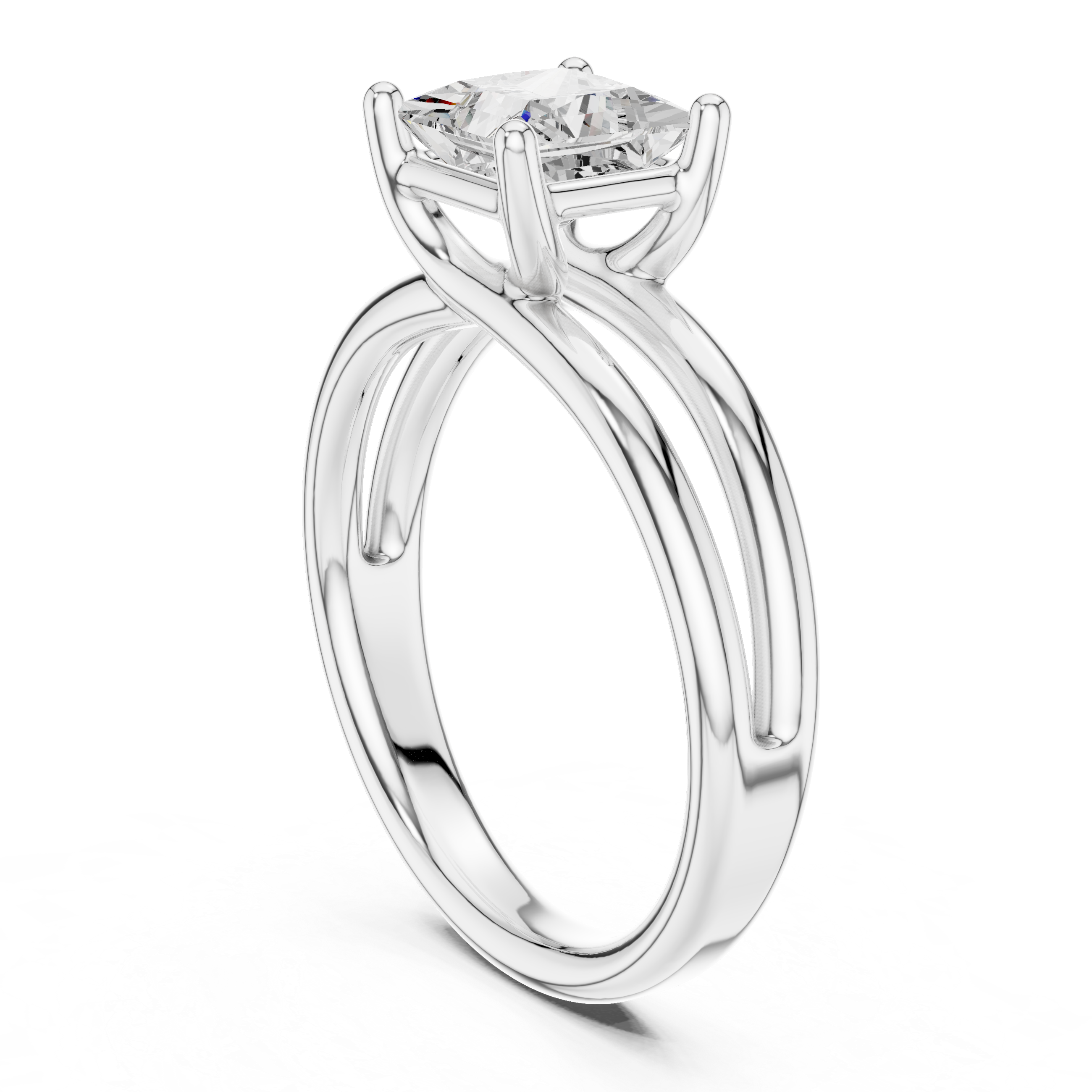 Princess Cut Solitaire Engagement Ring with Multi-Band Setting