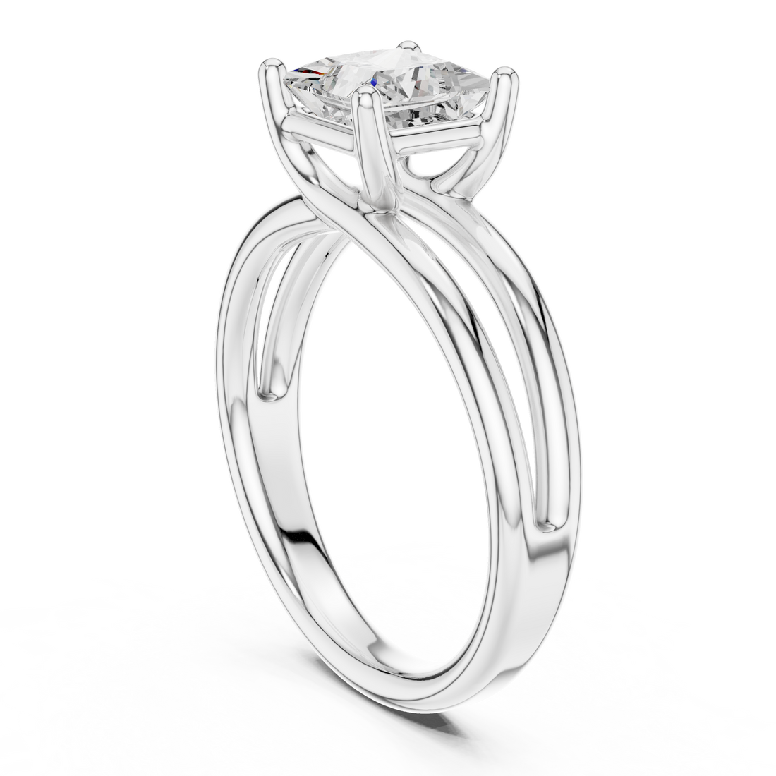 Princess Cut Solitaire Engagement Ring with Multi-Band Setting