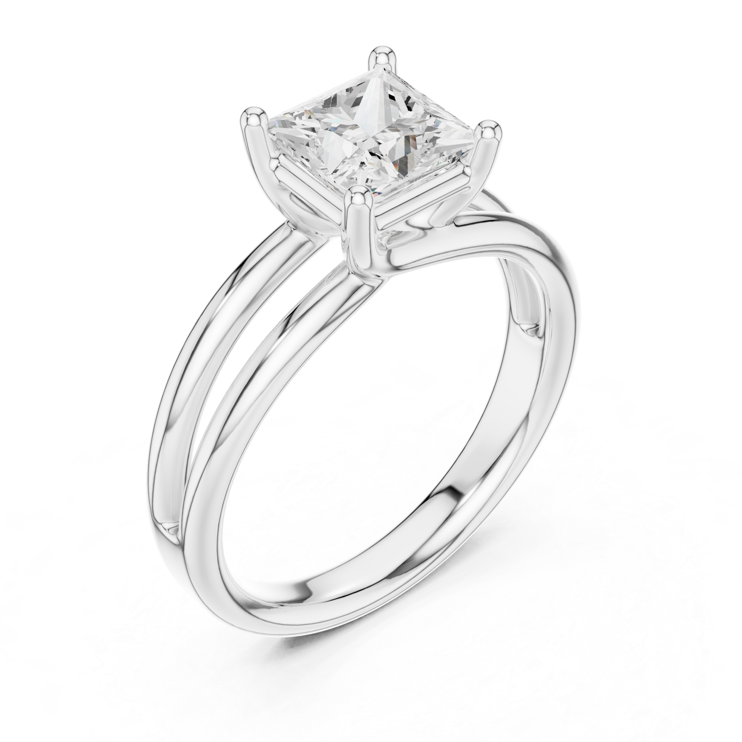 Princess Cut Solitaire Engagement Ring with Multi-Band Setting