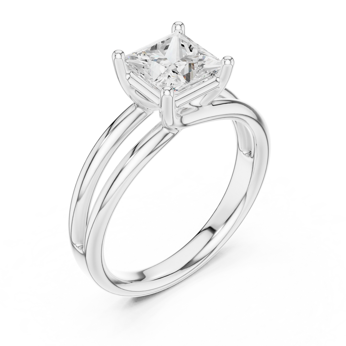Princess Cut Solitaire Engagement Ring with Multi-Band Setting