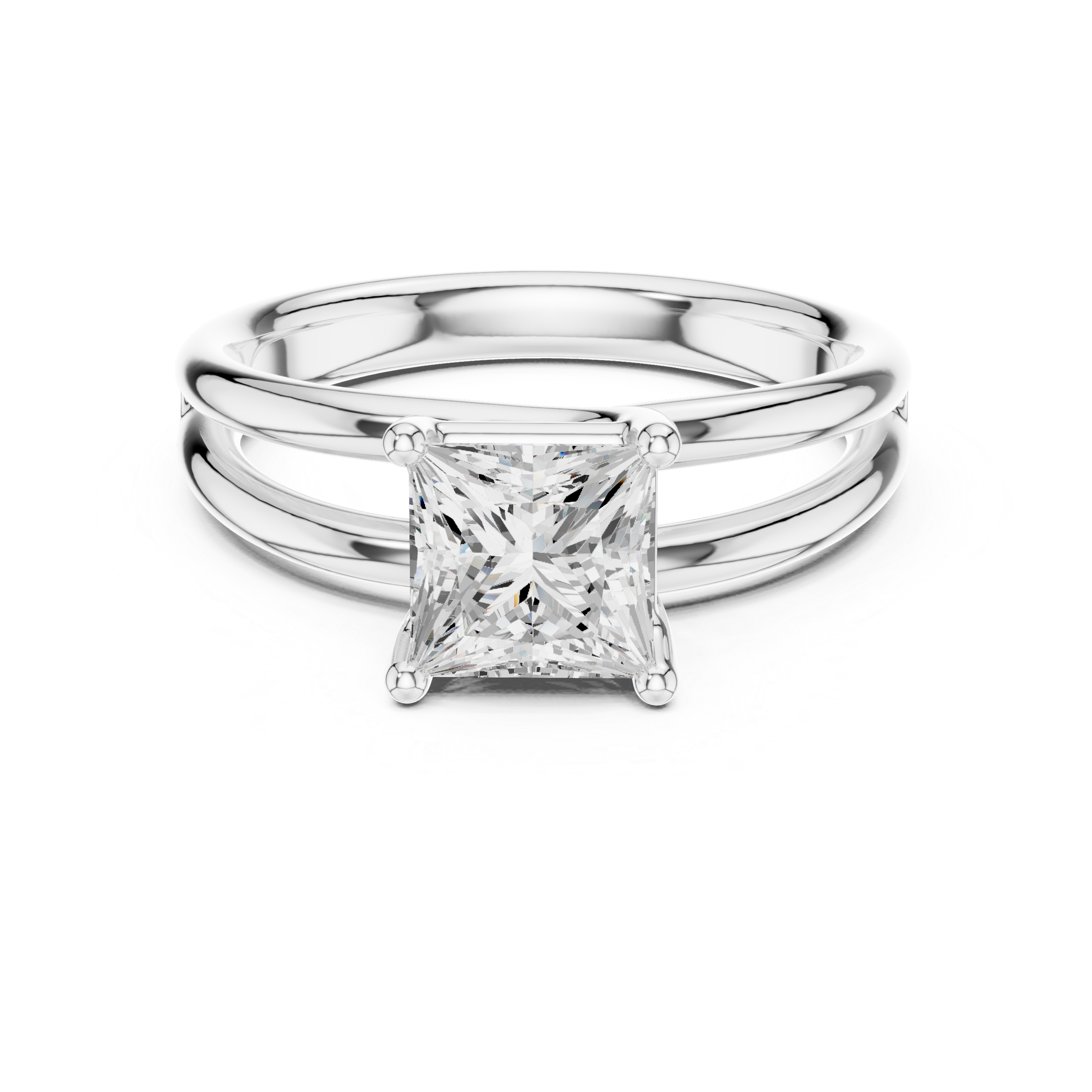 Princess Cut Solitaire Engagement Ring with Multi-Band Setting