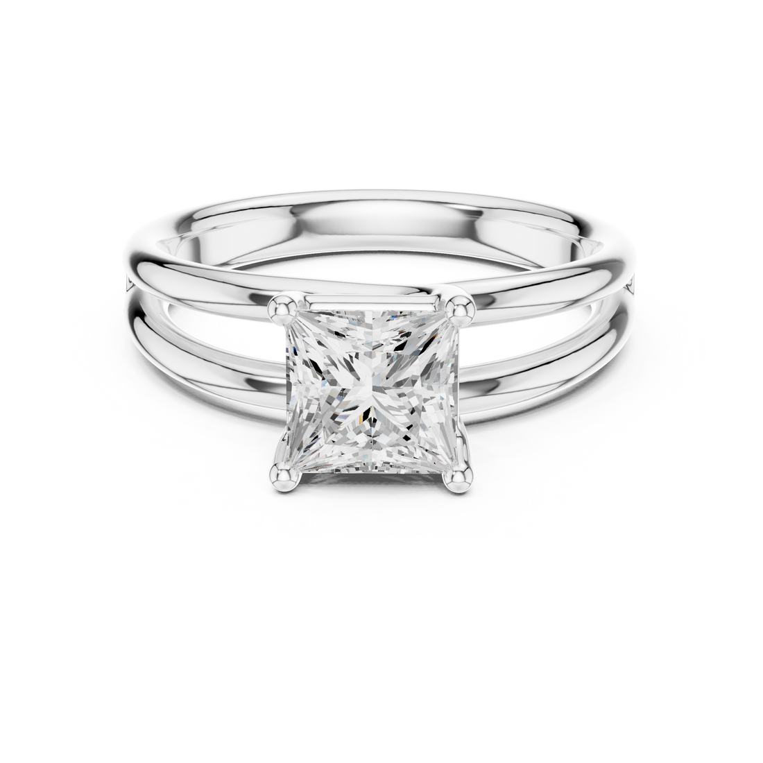 Princess Cut Solitaire Engagement Ring with Multi-Band Setting