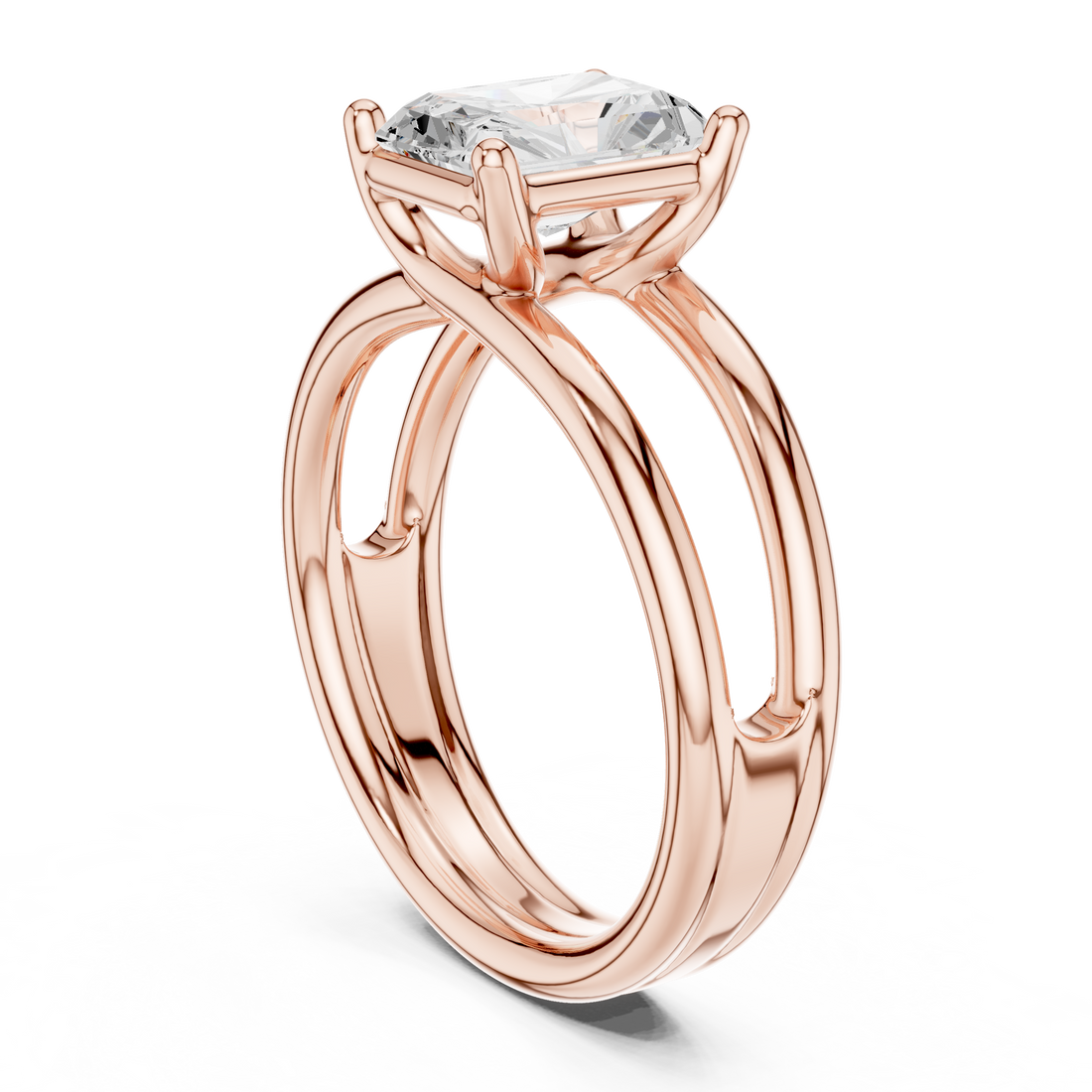 Radiant Cut Solitaire Engagement Ring with Multi-Band Setting