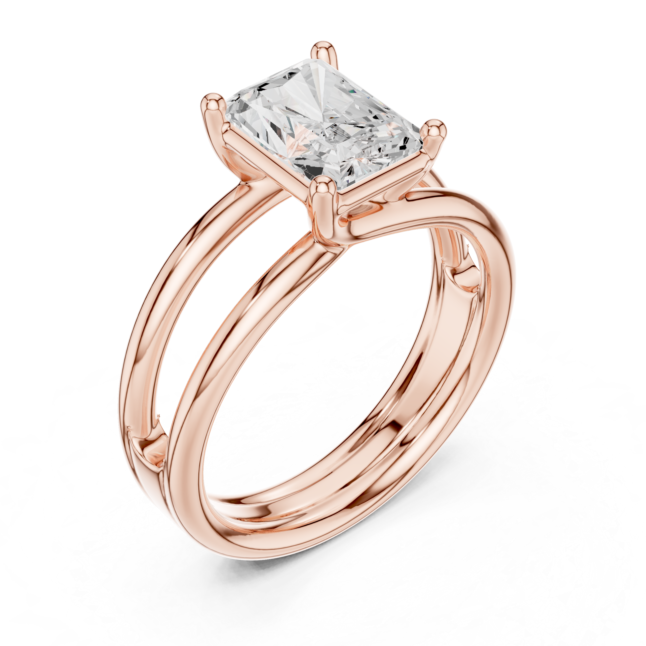 Radiant Cut Solitaire Engagement Ring with Multi-Band Setting