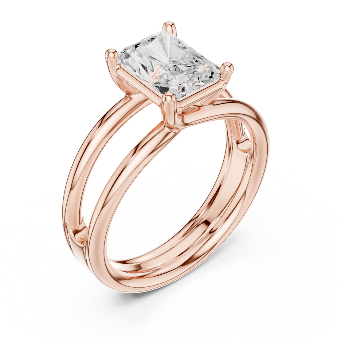 Radiant Cut Solitaire Engagement Ring with Multi-Band Setting