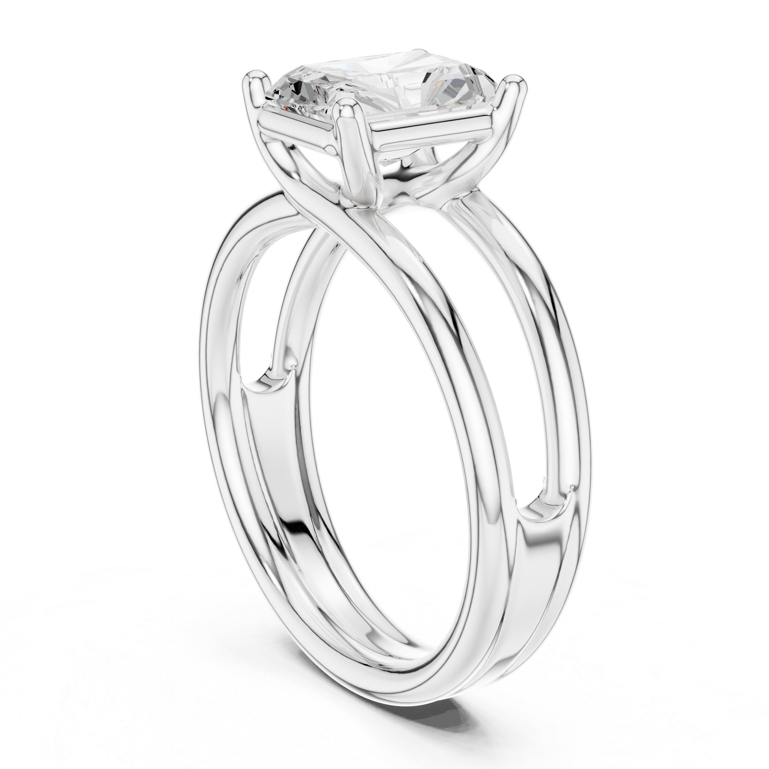 Radiant Cut Solitaire Engagement Ring with Multi-Band Setting