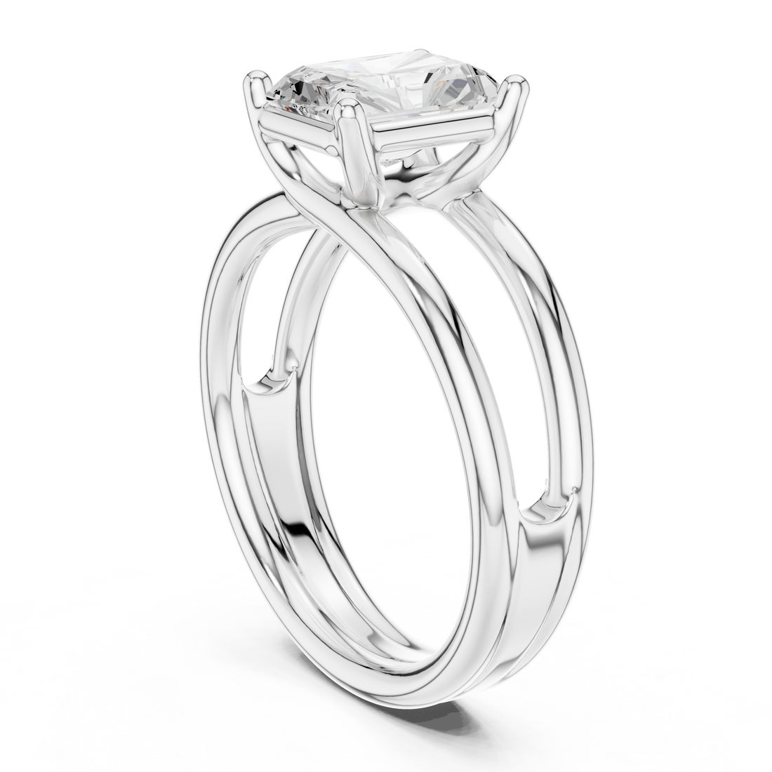 Radiant Cut Solitaire Engagement Ring with Multi-Band Setting