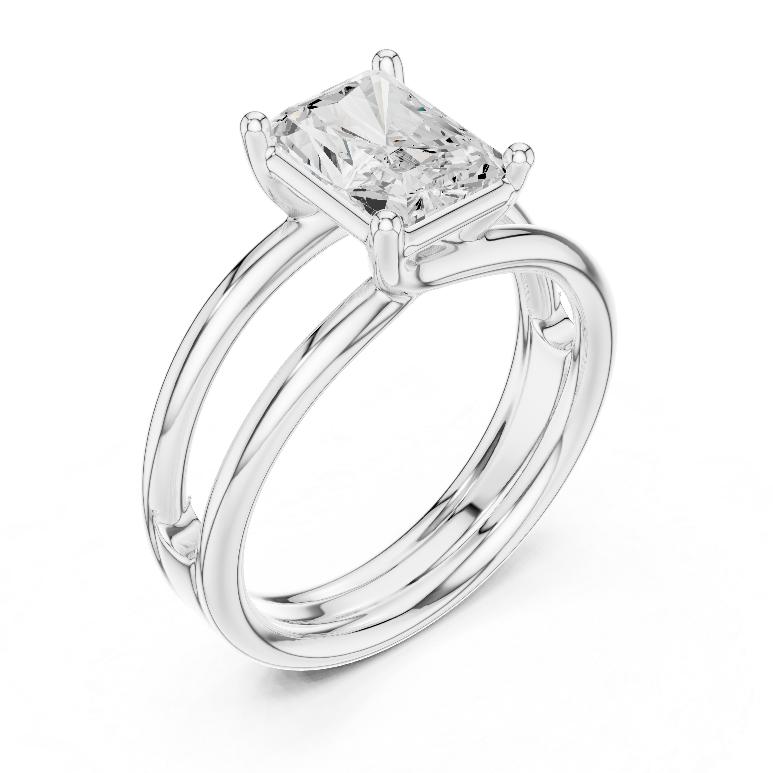 Radiant Cut Solitaire Engagement Ring with Multi-Band Setting