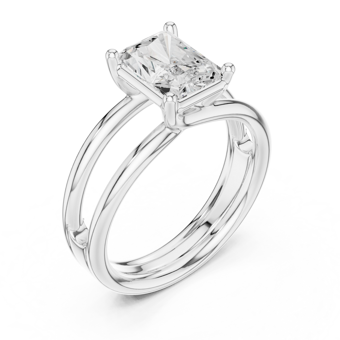 Radiant Cut Solitaire Engagement Ring with Multi-Band Setting